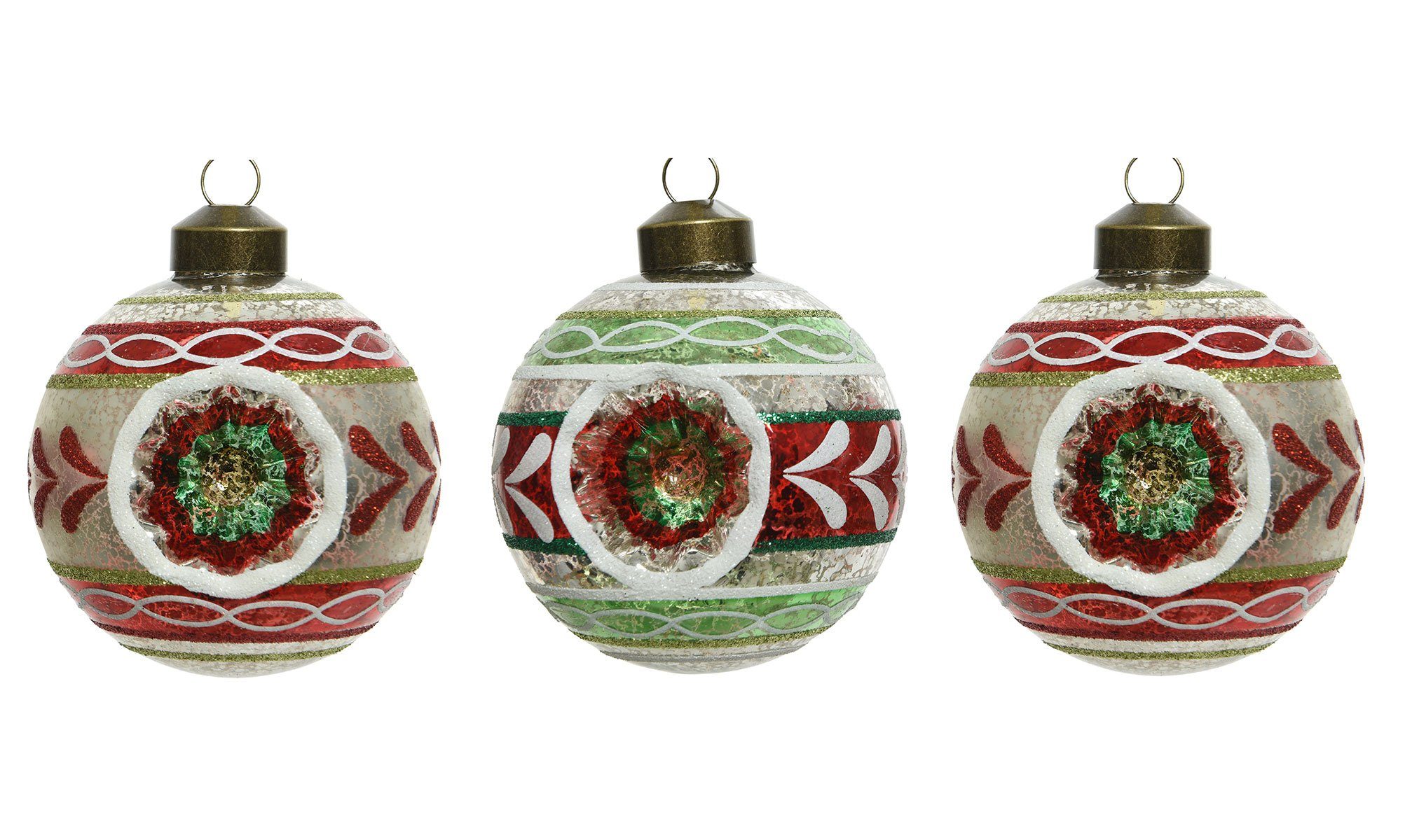 Decoris season decorations Christbaumschmuck, Weihnachtskugeln Glas mit Ornamenten Nostalgie 8cm 