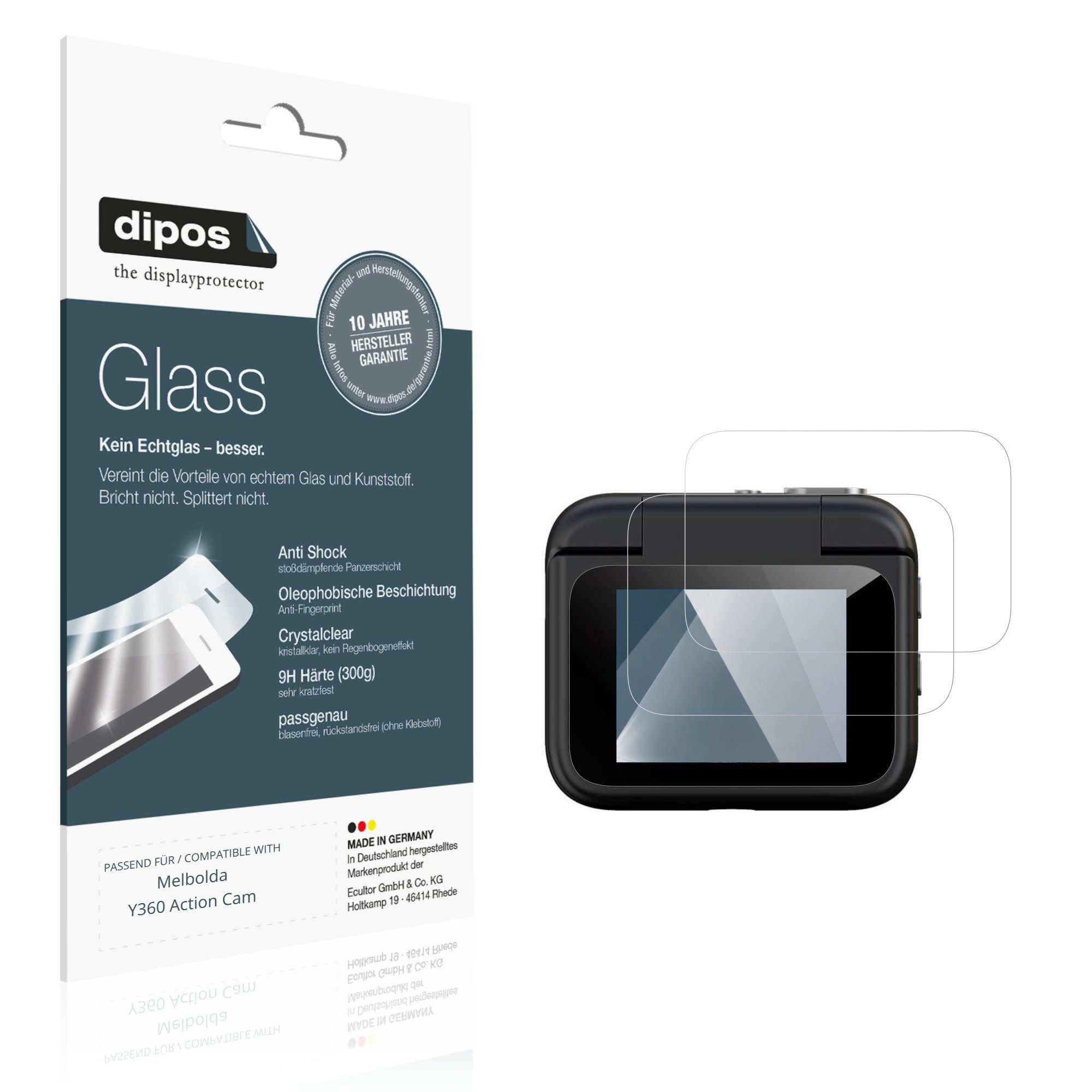 dipos Displayschutzfolie Schutzfolie für Melbolda Y360 Action Cam, 2 Stück, Displayschutz Schutz Folie Made in Germany