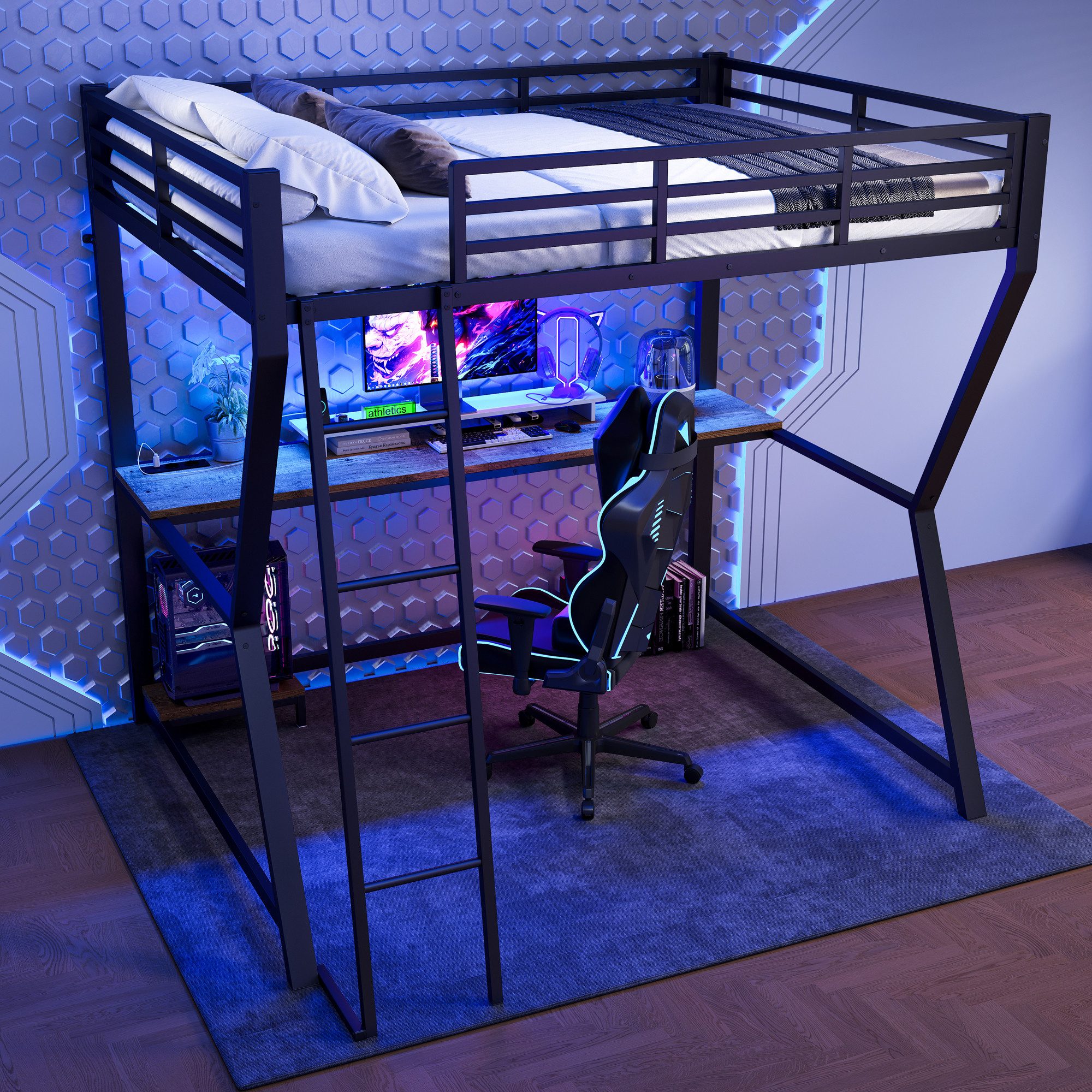 STILVORA Hochbett mit Schreibtisch,140×200 Jugendbett Bettgestell günstig online kaufen