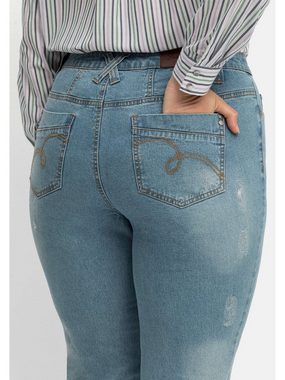 Sheego Gerade Jeans Große Größen mit Destroyed-Effekten, extralang