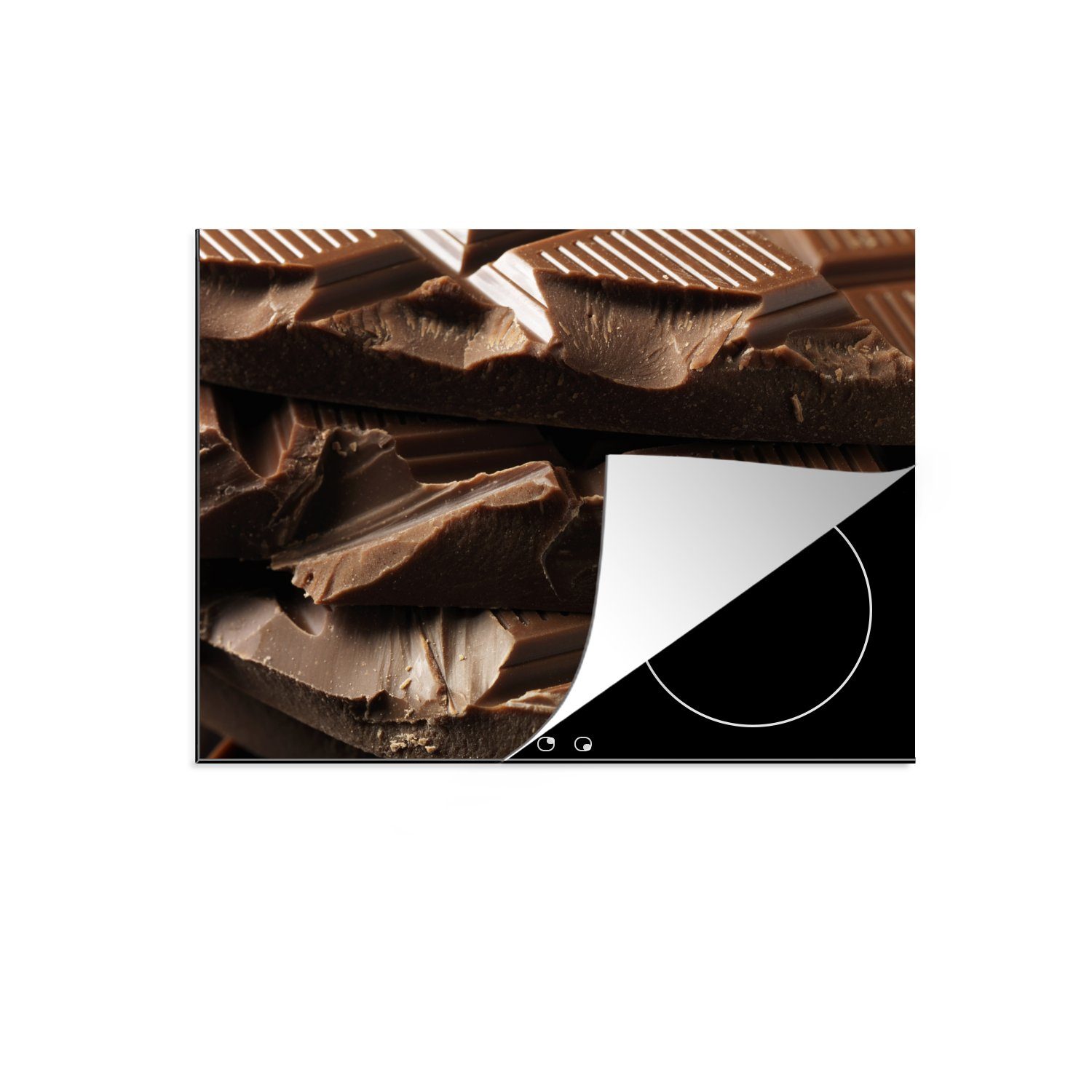 MuchoWow Herdblende-/Abdeckplatte Nahaufnahme eines Schokoladenriegels, Vinyl, (1 tlg), 70x52 cm, Mobile Arbeitsfläche nutzbar, Ceranfeldabdeckung