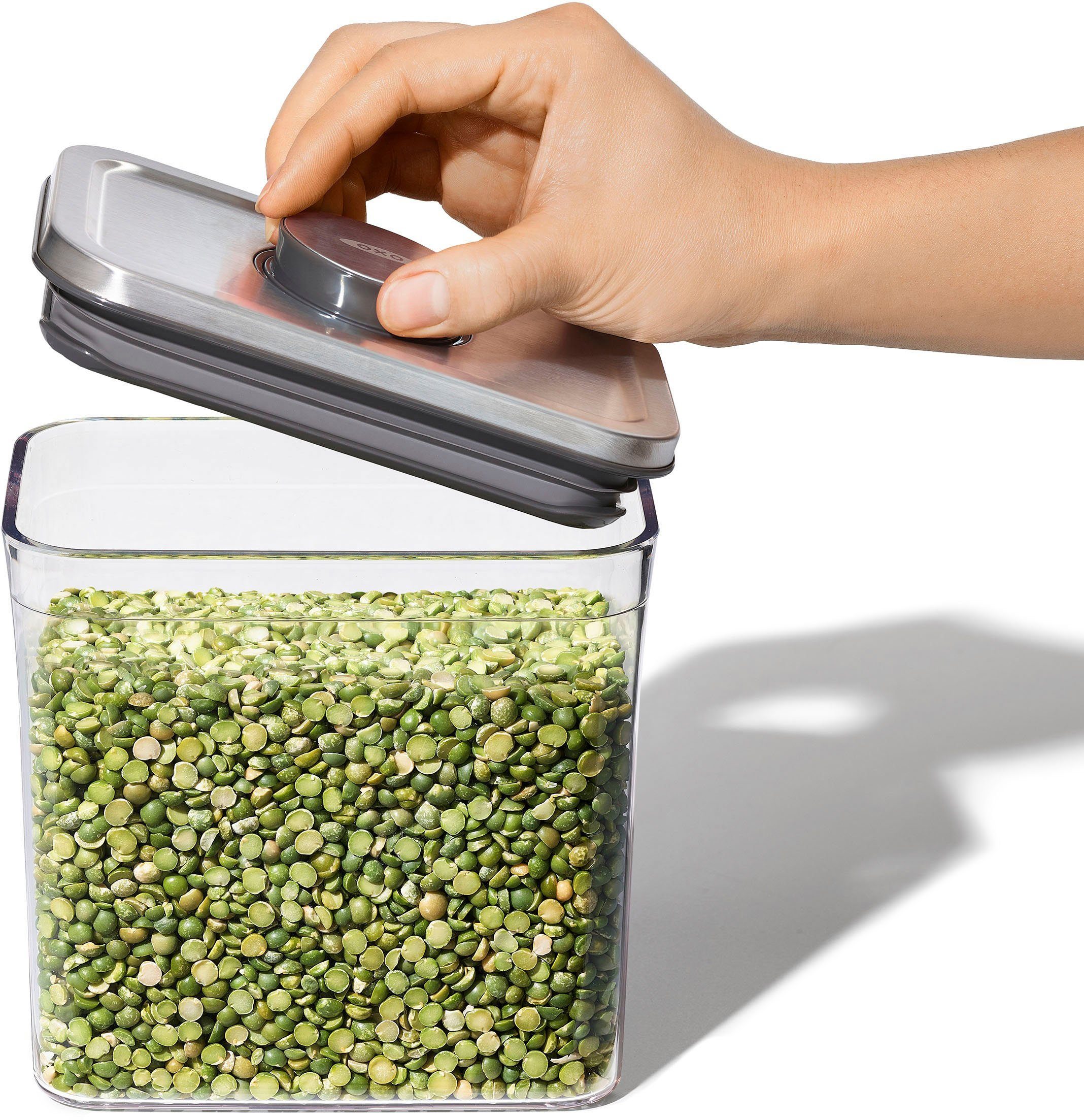 OXO Good Grips Vorratsdose, Borosilikatglas, Edelstahl, (1-tlg), POP-Behälter, rechteckig 1,6 L