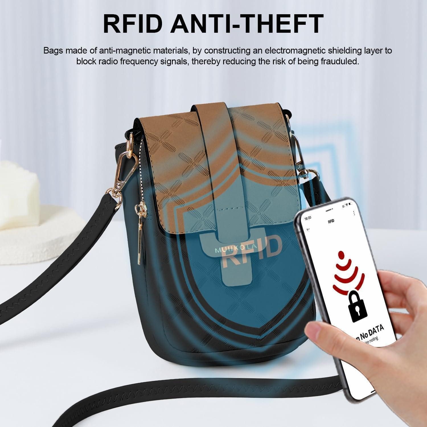 LuxusKollektion Umhängetasche Handytasche Damen Kunstleder RFID Umhängetasche groß Schwarz braun – Bild 5 von 5