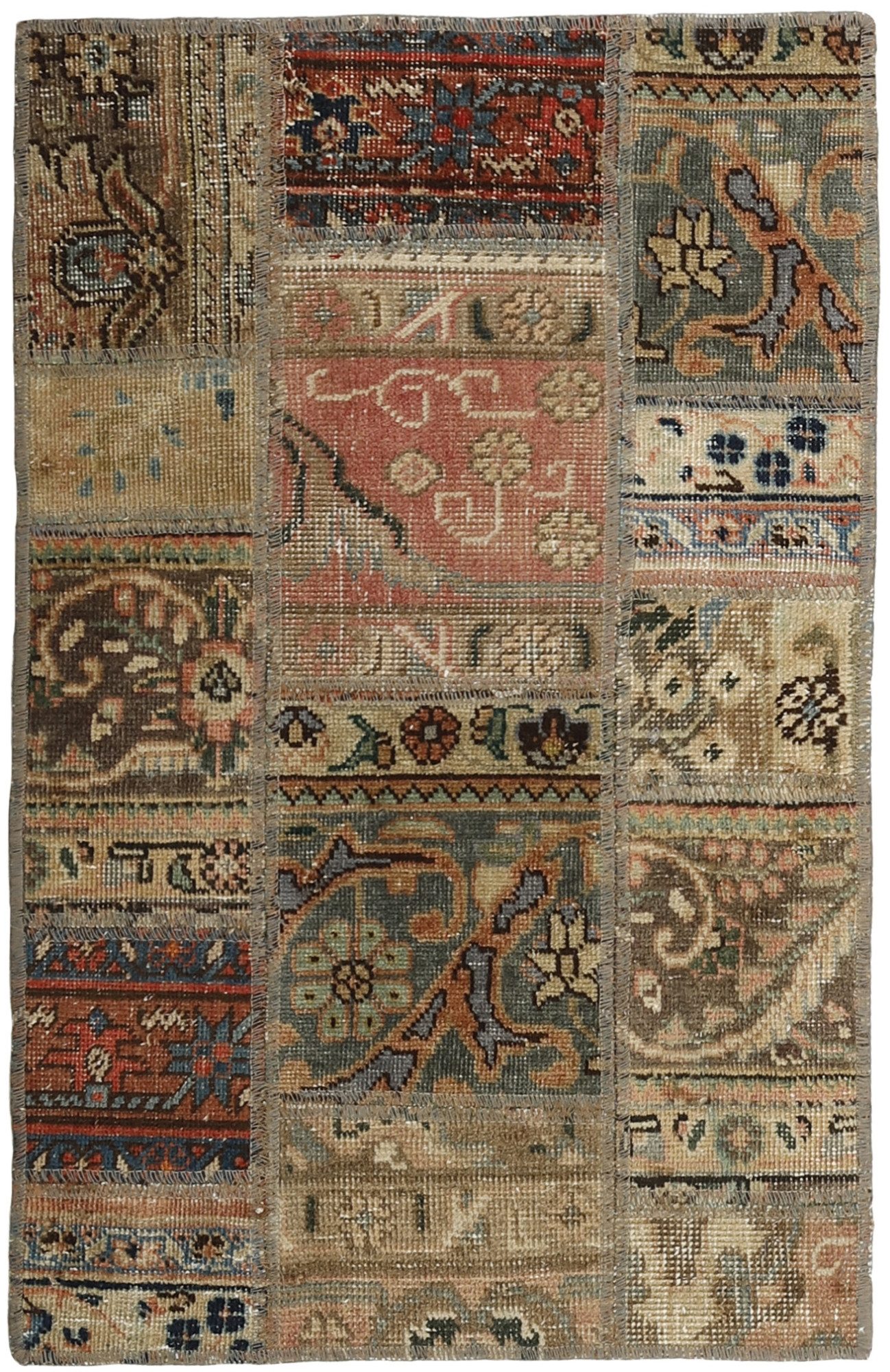 Wohnando Teppich MY-RUG Vintage Patch Work Floral & Ornamentiert 90x60cm, Rechteckig, Höhe: 10 mm, Handgeknüpfter Teppich,Handgesponnene Wolle, mit Naturfarben gegärbt