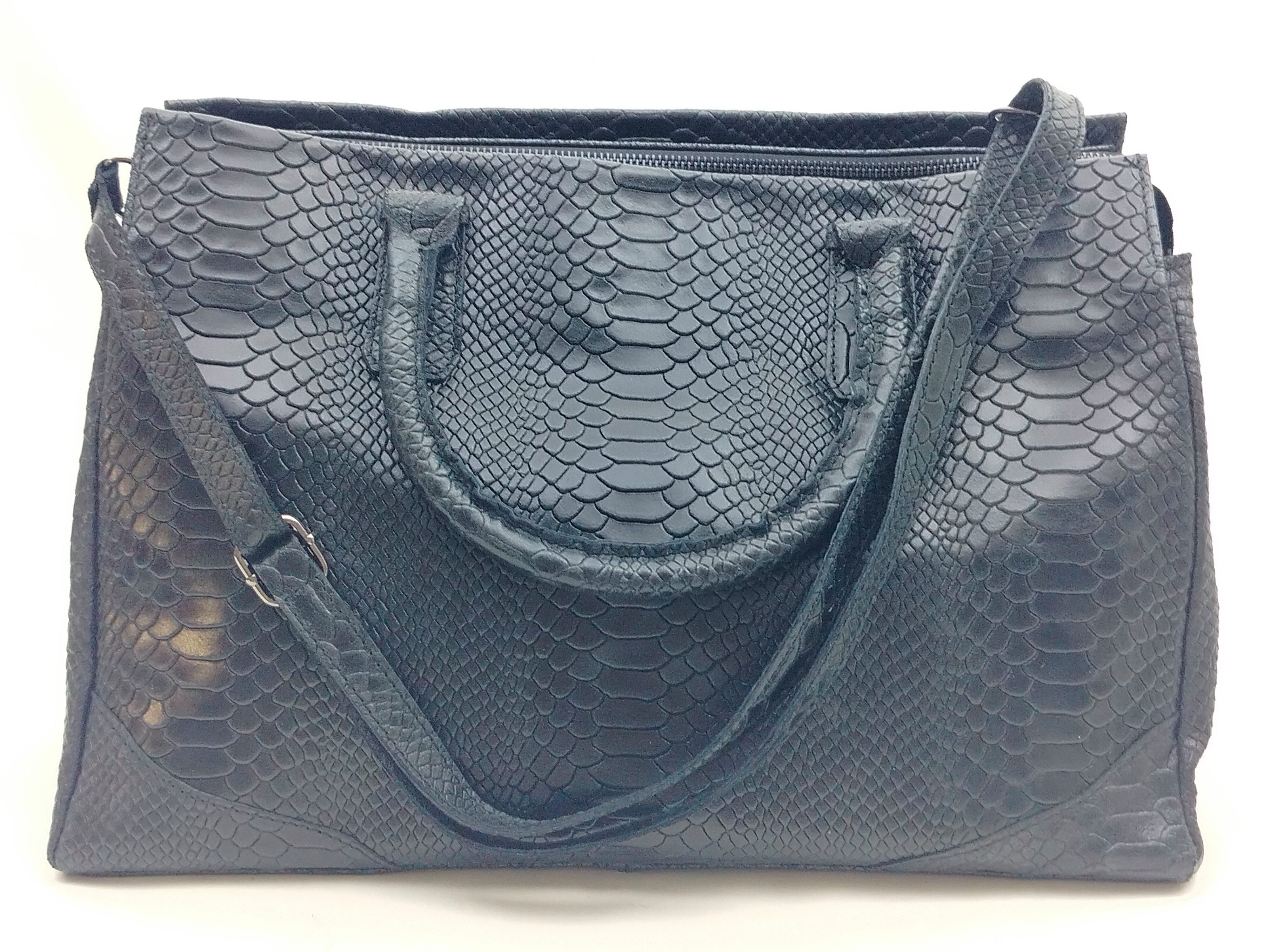 GlücksNugget Handtasche schwarze Ledershopper Businesstasche