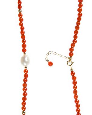 MayTree Collier Perlenkette Karneol rot "Audrey" (Stück, 1-tlg), Naturstein, Barockperle