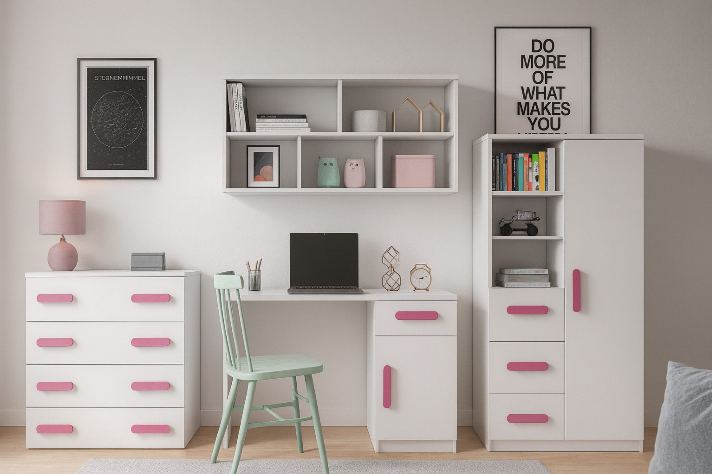 Deine Möbel 24 Jugendzimmer-Set INGE II in Weiß / Weiß + Grau / Weiß + Eich günstig online kaufen