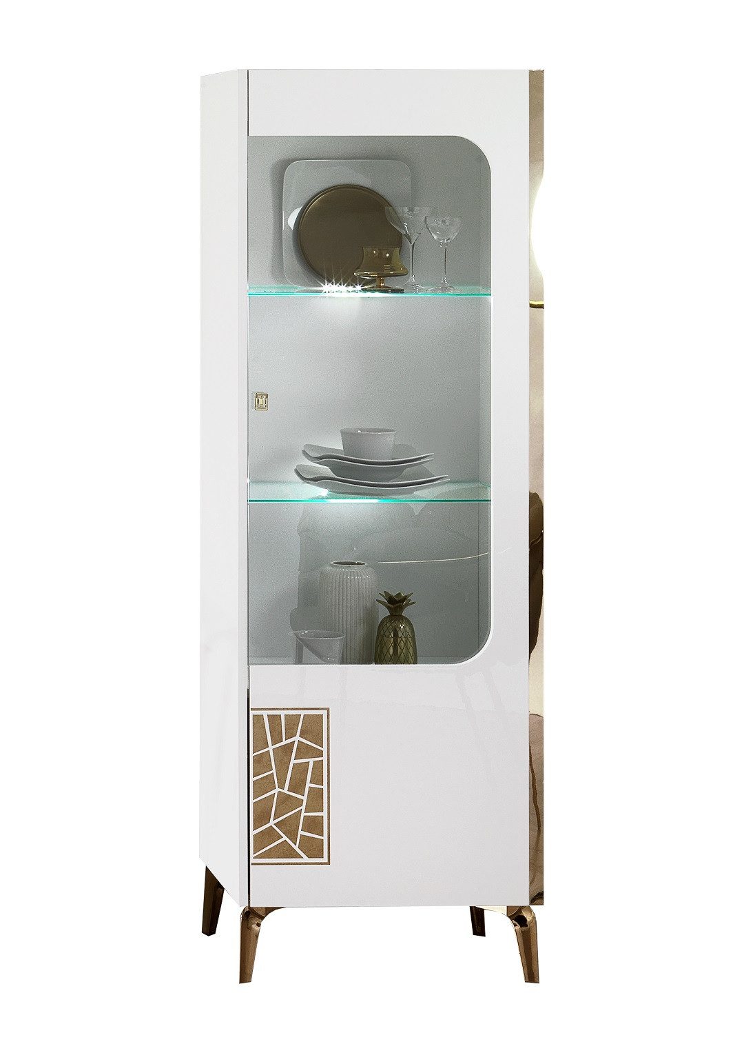 Interdesign24 Wohnwand Stella, (4-Teilig, in Weiß/Gold günstig online kaufen