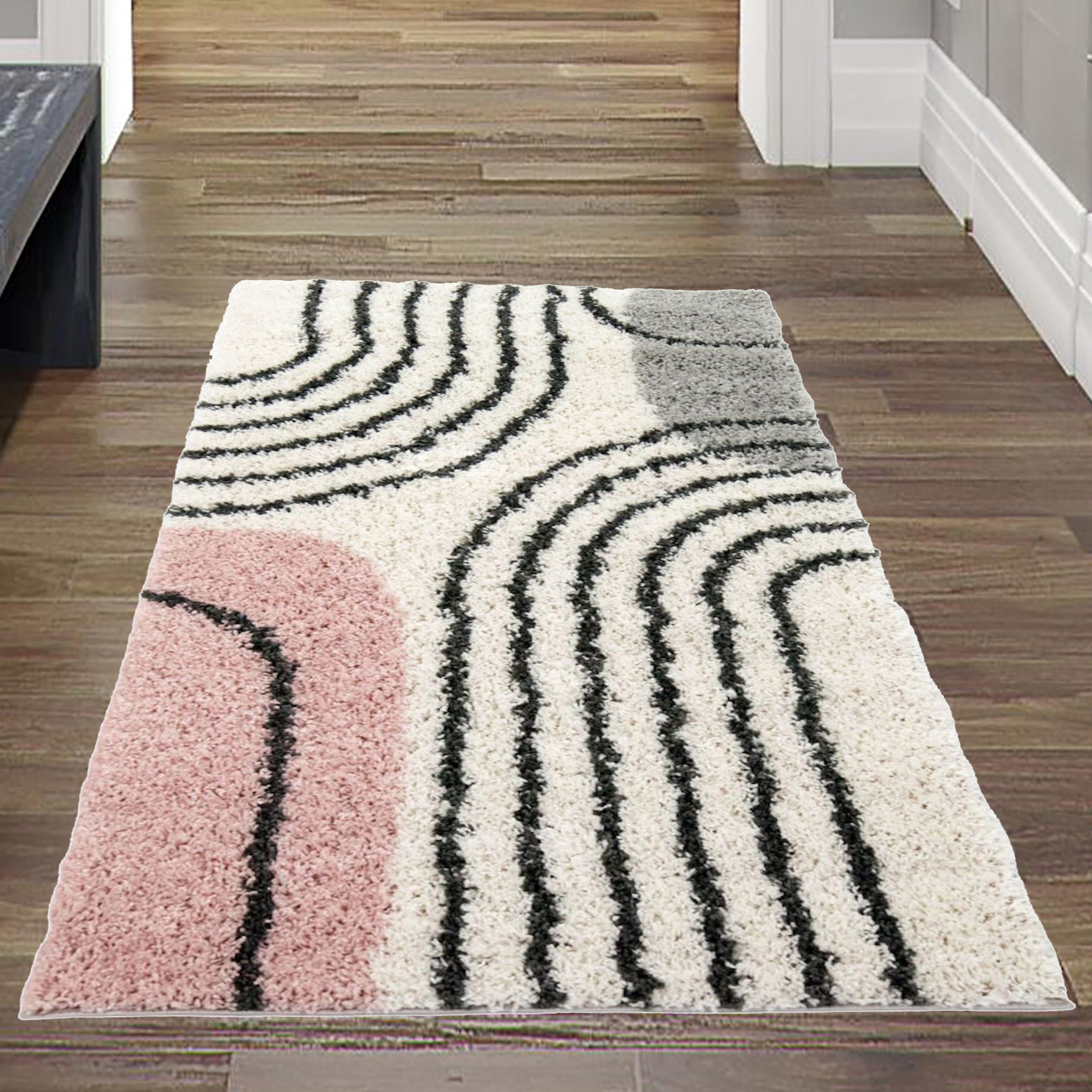 Teppich Designerteppich mit runden Formen in creme-rosa, Teppich-Traum,  rechteckig, Höhe: 30 mm