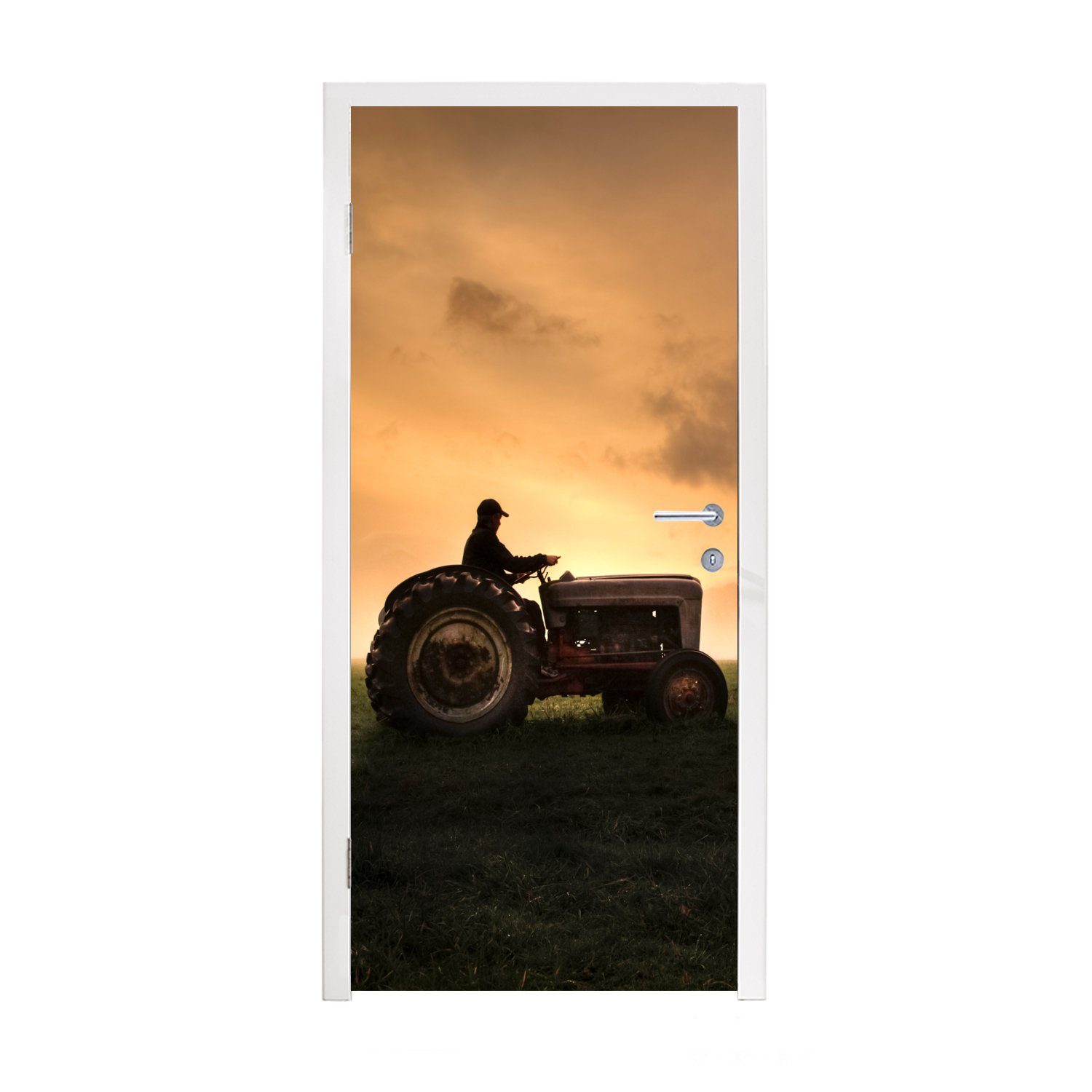 MuchoWow Türtapete Traktor - Landwirt - Nebel, Matt, bedruckt, (1 St), Fototapete für Tür, Türaufkleber, 75x205 cm