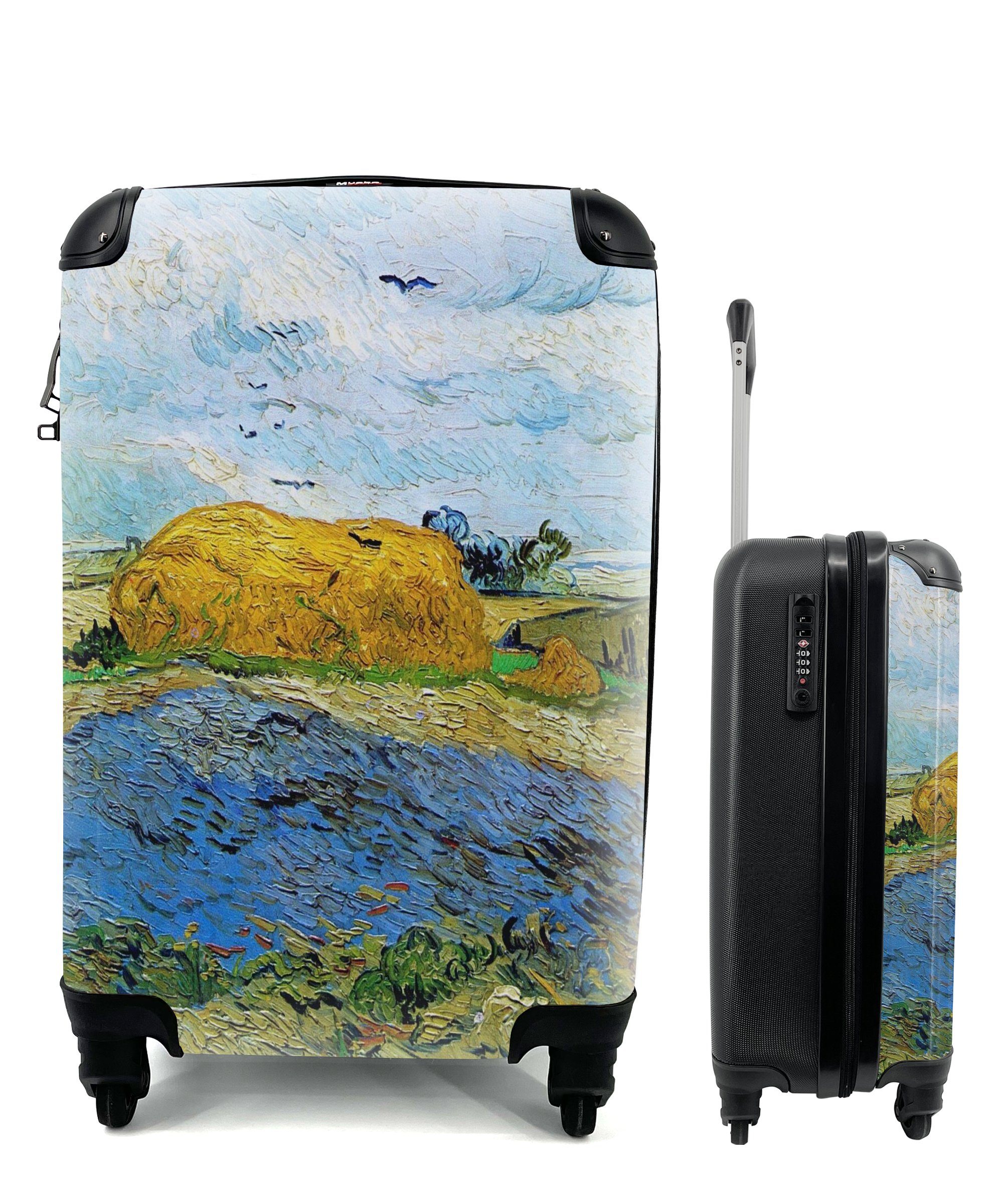 MuchoWow Handgepäckkoffer Heuballen unter einem regnerischen Himmel - Vincent van Gogh, 4 Rollen, Reisetasche mit rollen, Handgepäck für Ferien, Trolley, Reisekoffer
