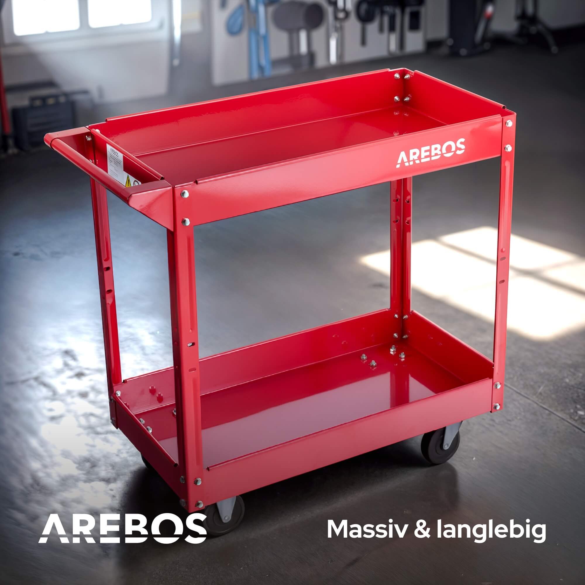 Arebos Werkstattwagen Werkstatt-Rollwagen, Werkzeugwagen, Belastbarkeit bis zu 100 kg, 2 Fächer, max. Traglast:100,00 kg – Bild 4 von 5
