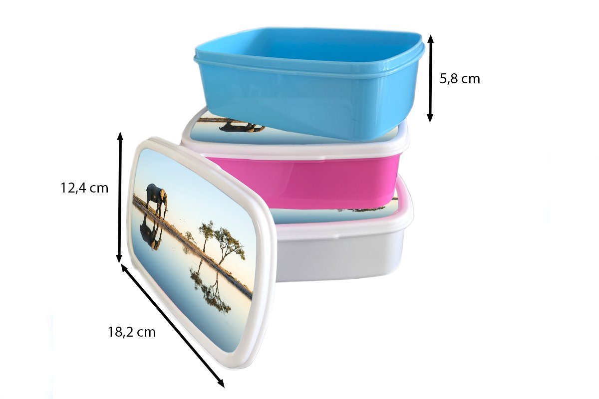 MuchoWow Lunchbox Elefant - Wasser Mädchen Brotdose, Kinder (2-tlg), Erwachsene, Jungs für für Natur, Brotbox Kunststoff, - und Bäume Tiere - - und weiß