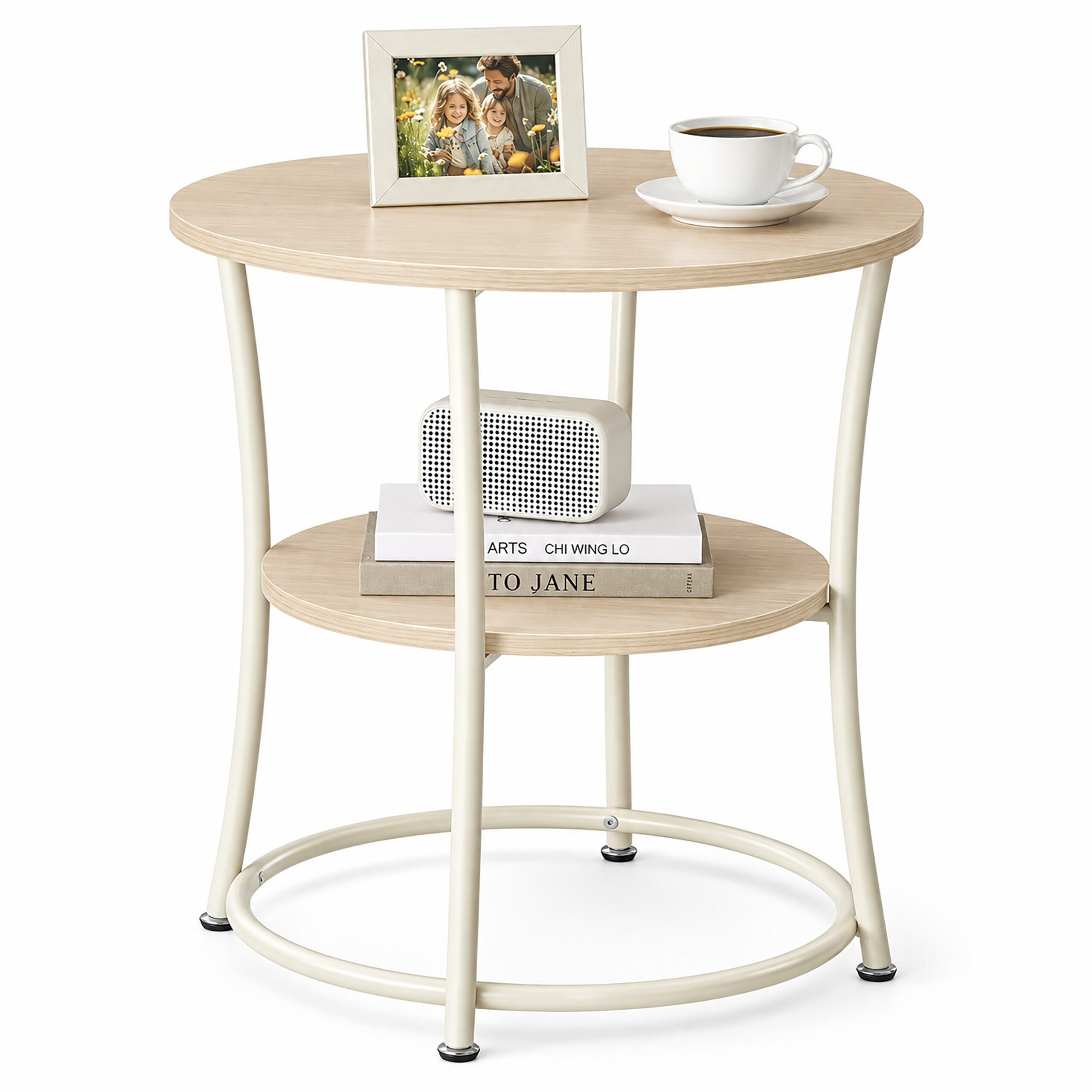 relaxdays Beistelltisch mit 2 Ablagen (1-St), Creme