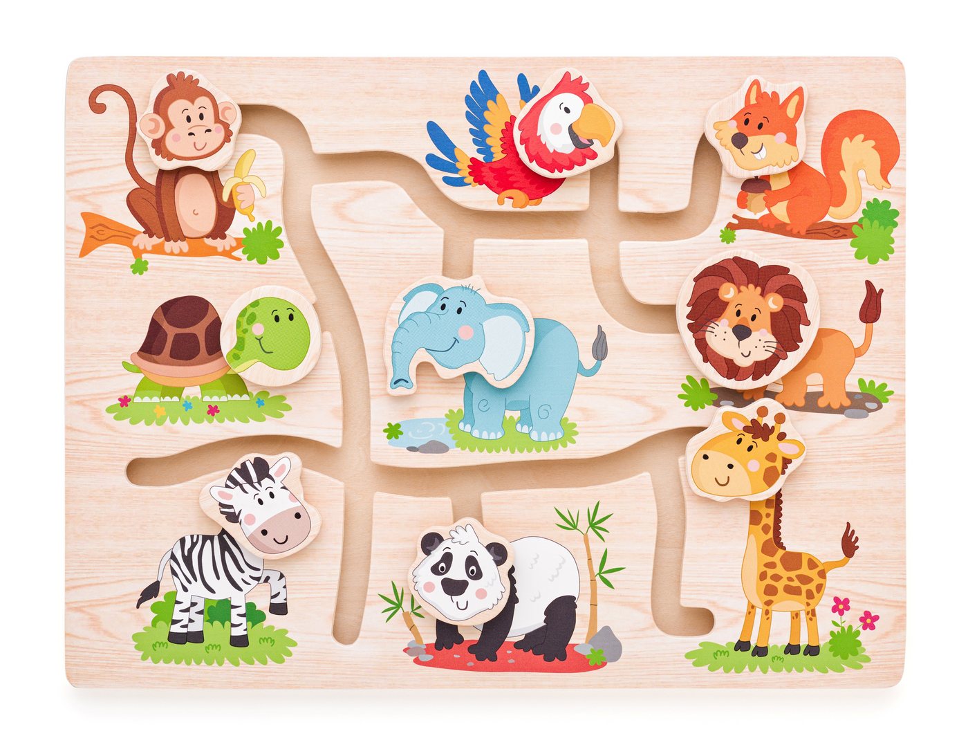 Woodyland Lernspielzeug Motorikbrett 90313 Holz - Puzzle / Labyrinthpuzzle zum Thema Tiere, Lernspiel zum Thema Tiere