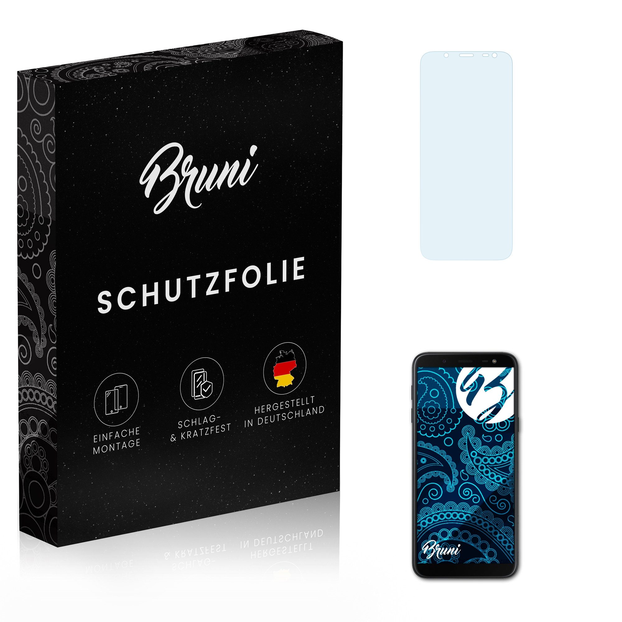 Bruni Schutzfolie Glasklare Displayschutzfolie für Galaxy J6 (2018), (2 Folien), praktisch unsichtbar