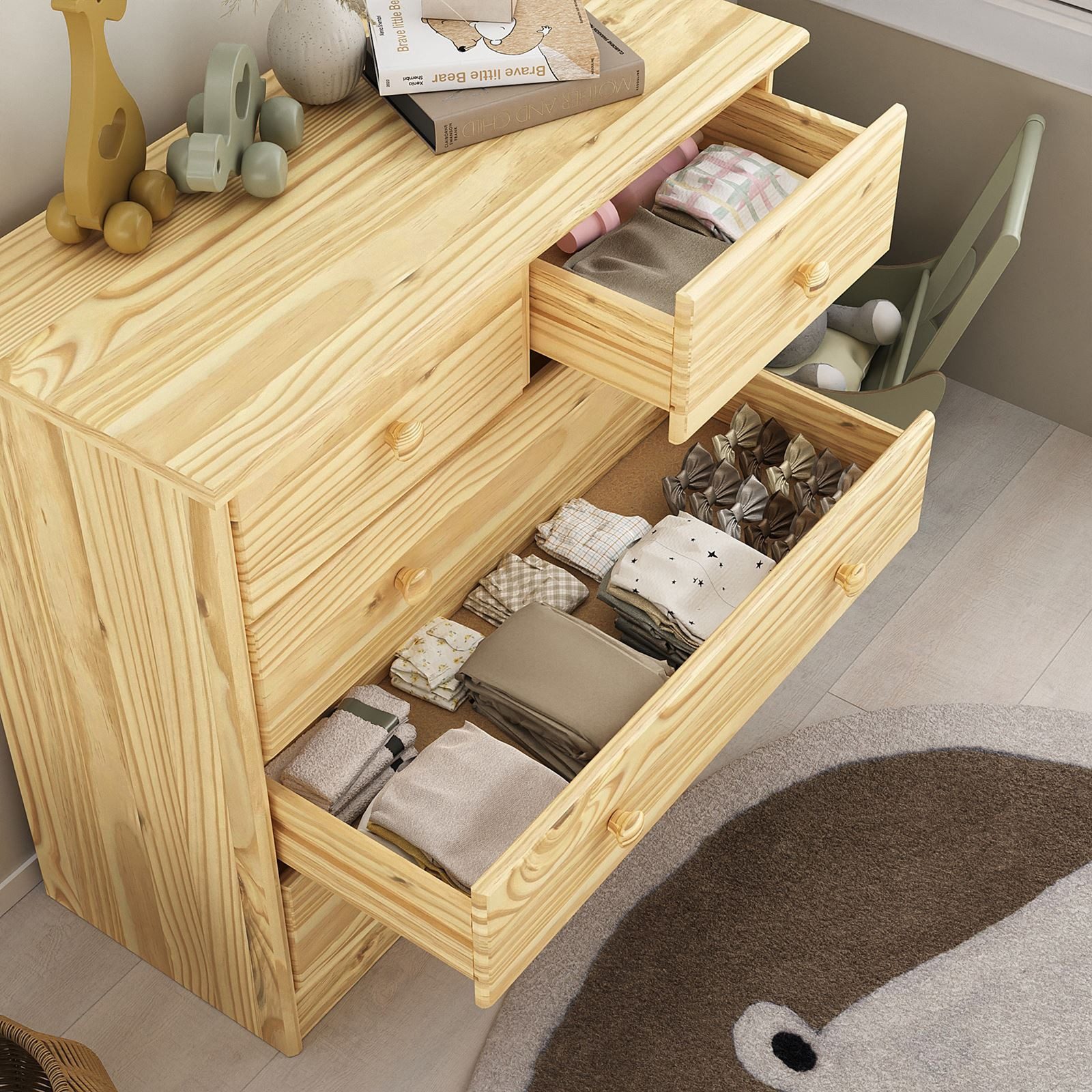 IDIMEX Kommode RONDO, Kommode Anrichte Sideboard mit 5 Schubladen Kiefer massiv lackiert in