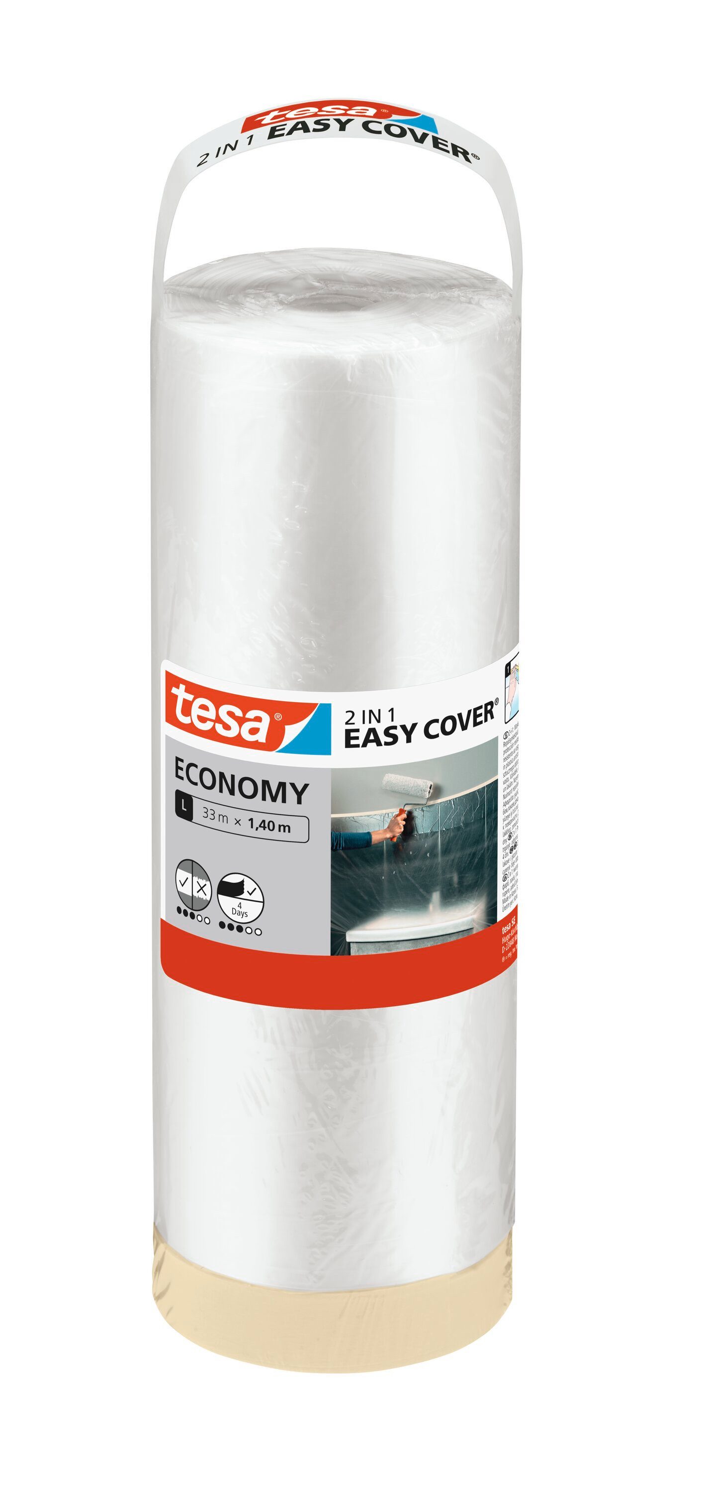 tesa Abdeckfolie EASY COVER Economy Malerband und Abdeckpapier, (Kombi-Set, 1-St., Malerband + Abdeckfolie), für saubere Malerarbeiten im Innenbereich - 33 m : 1,4 m