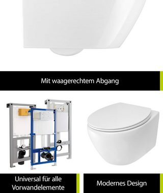 aquaSu Tiefspül-WC, Wandhängend, Abgang Waagerecht, Wand WC, spülrandlos, WC-Sitz mit Absenkautomatik, Duroplast, 048798