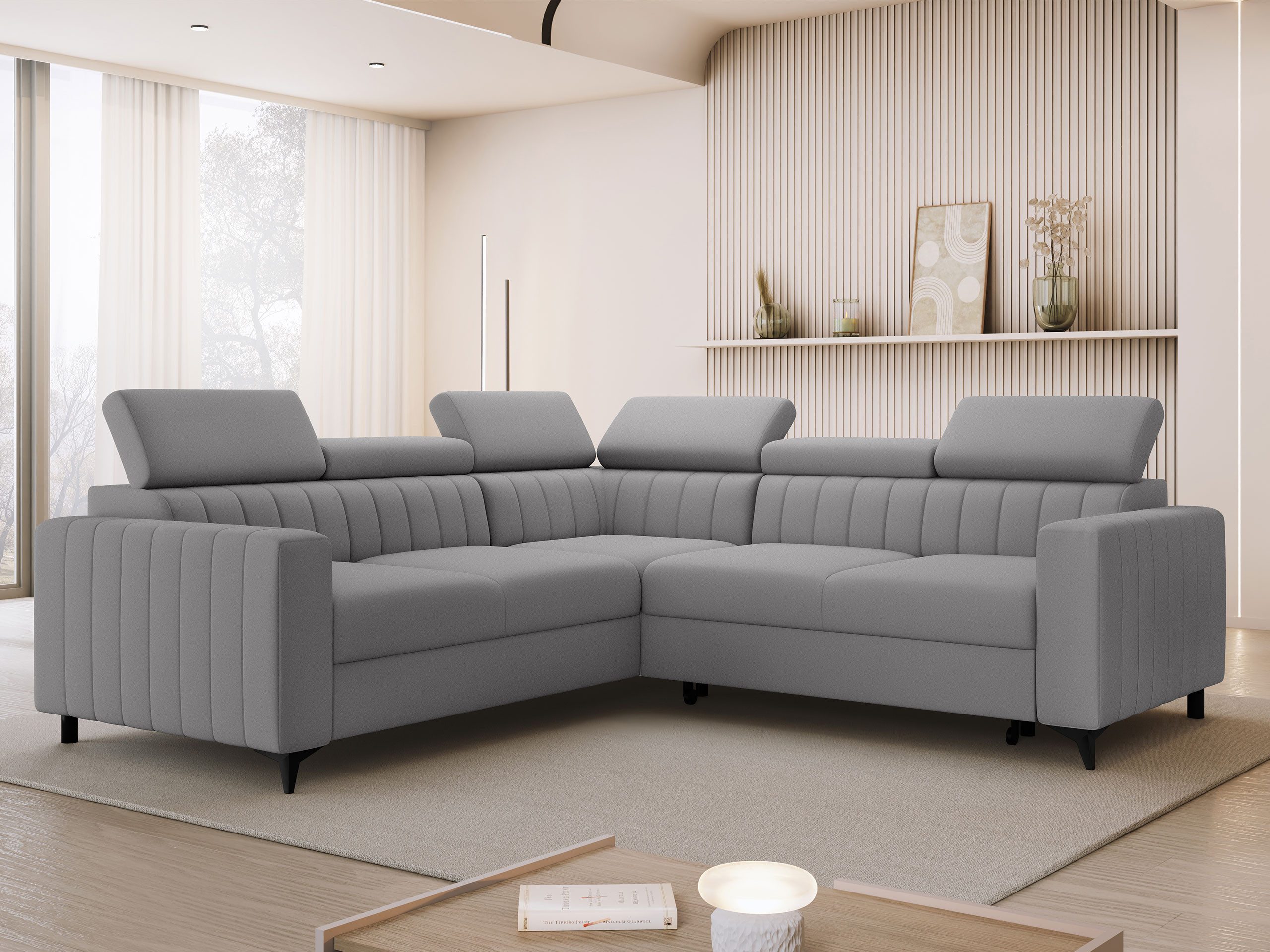 MIRJAN24 Ecksofa Milano 2R2, mit Bettkasten und Schlaffunktion, Einstellbare Kopfstützen, L-Form