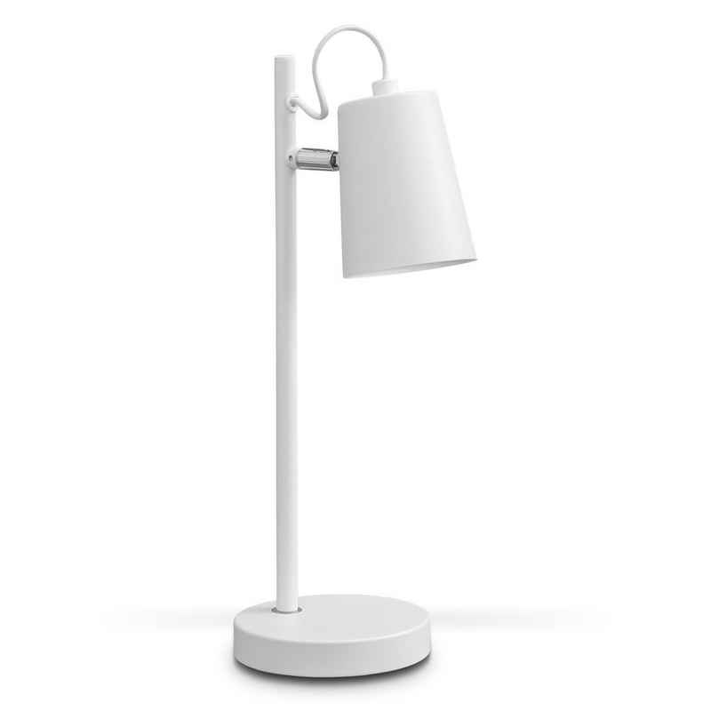 B.K.Licht Tischleuchte LED Tischlampe Weiß E14 Metall Leselampe max. 20W - BKL1210, ohne Leuchtmittel, Schreibtischlampe Büro Wohnzimmer Schlafzimmer Flur