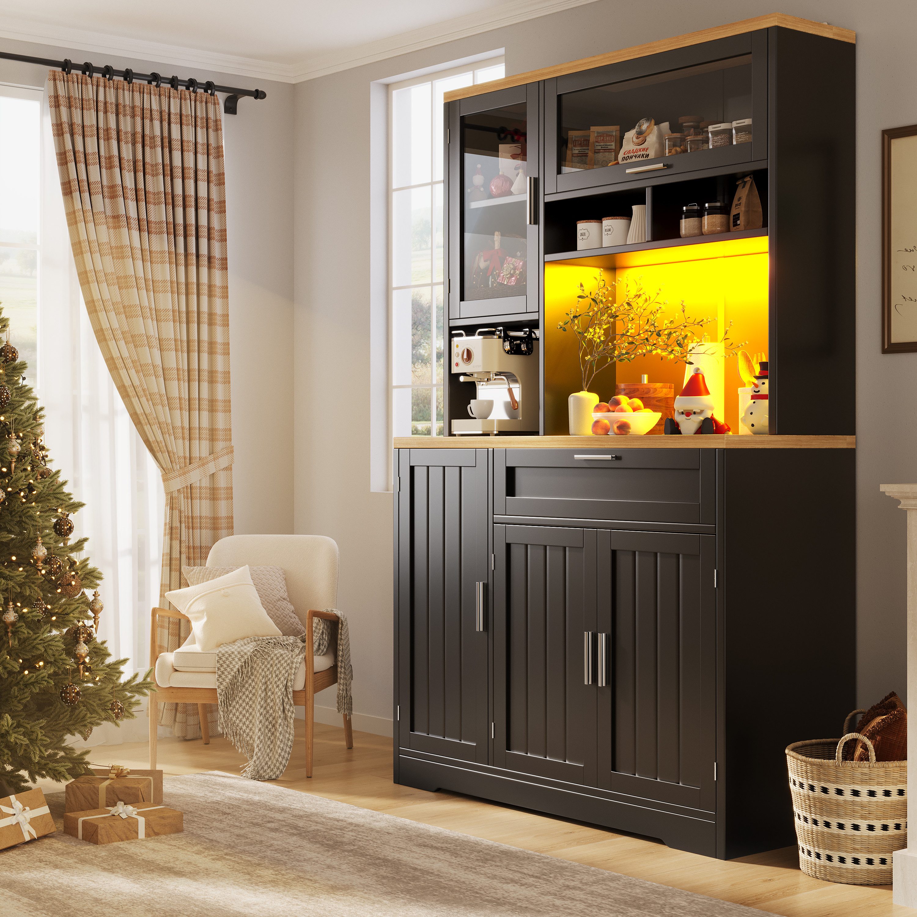 OKWISH Hochschrank für Familien & Designliebhaber (Hochschrank – LED-Beleuchtung, 1-St., 104*40*180cm)