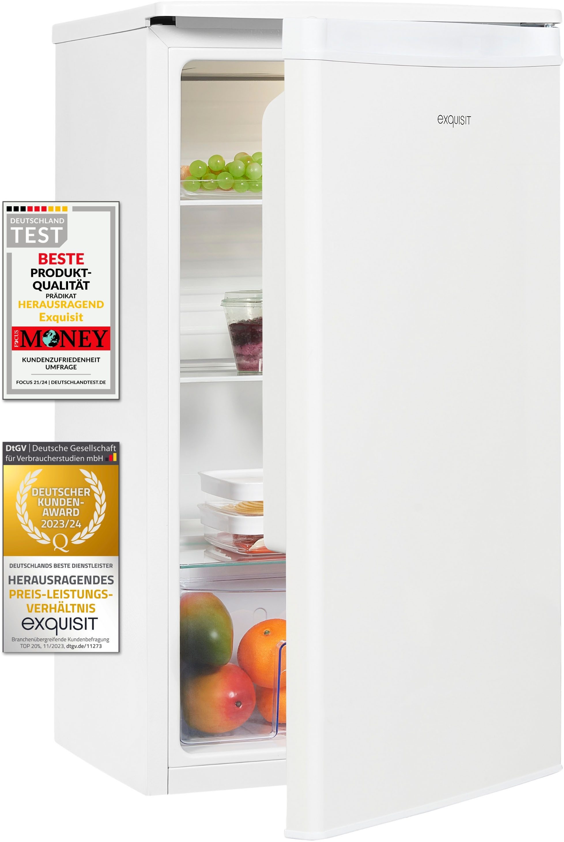 exquisit Vollraumkühlschrank KS85-V-0O91E weiss, 84,3 cm hoch, 45 cm breit, 76 L Volumen