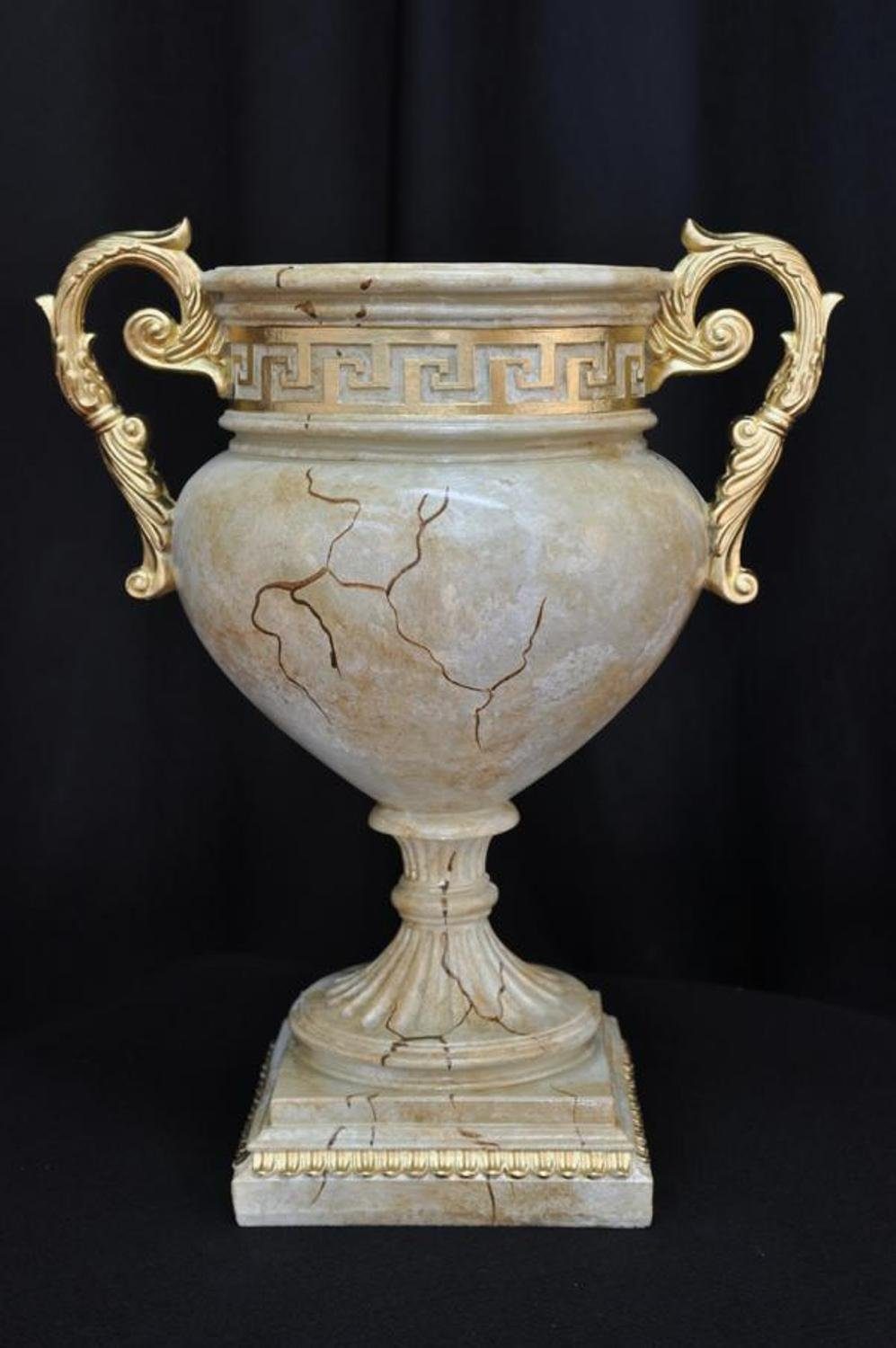JVmoebel Skulptur Design Blumen 49cm Kelch XXL Topf Beige Deko Pokal Vasen Handarbeit Vase