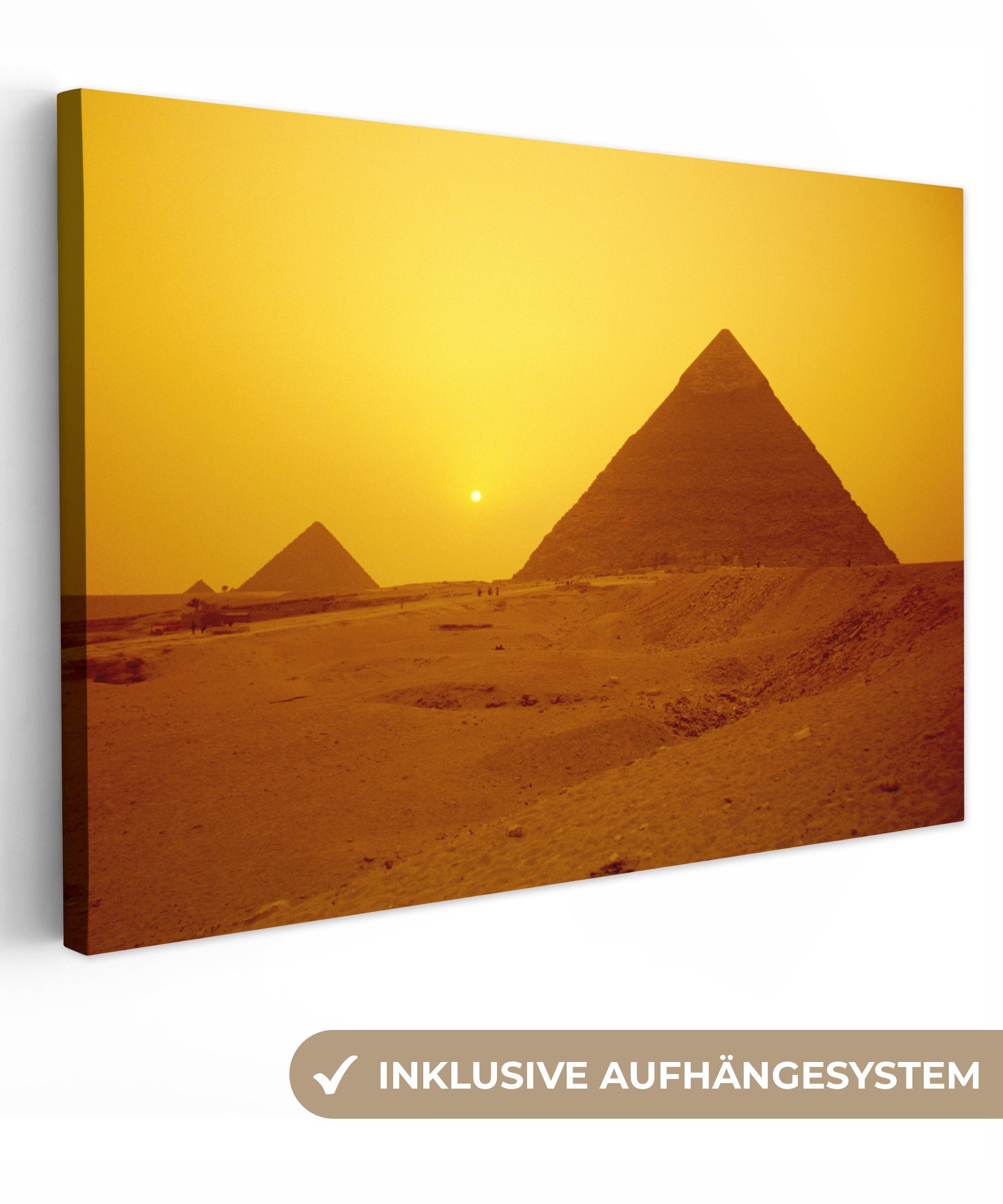 OneMillionCanvasses® Leinwandbild Sonnenuntergang über den Pyramiden, (1 St), Wandbild Leinwandbilder, Aufhängefertig, Wanddeko, 30x20 cm