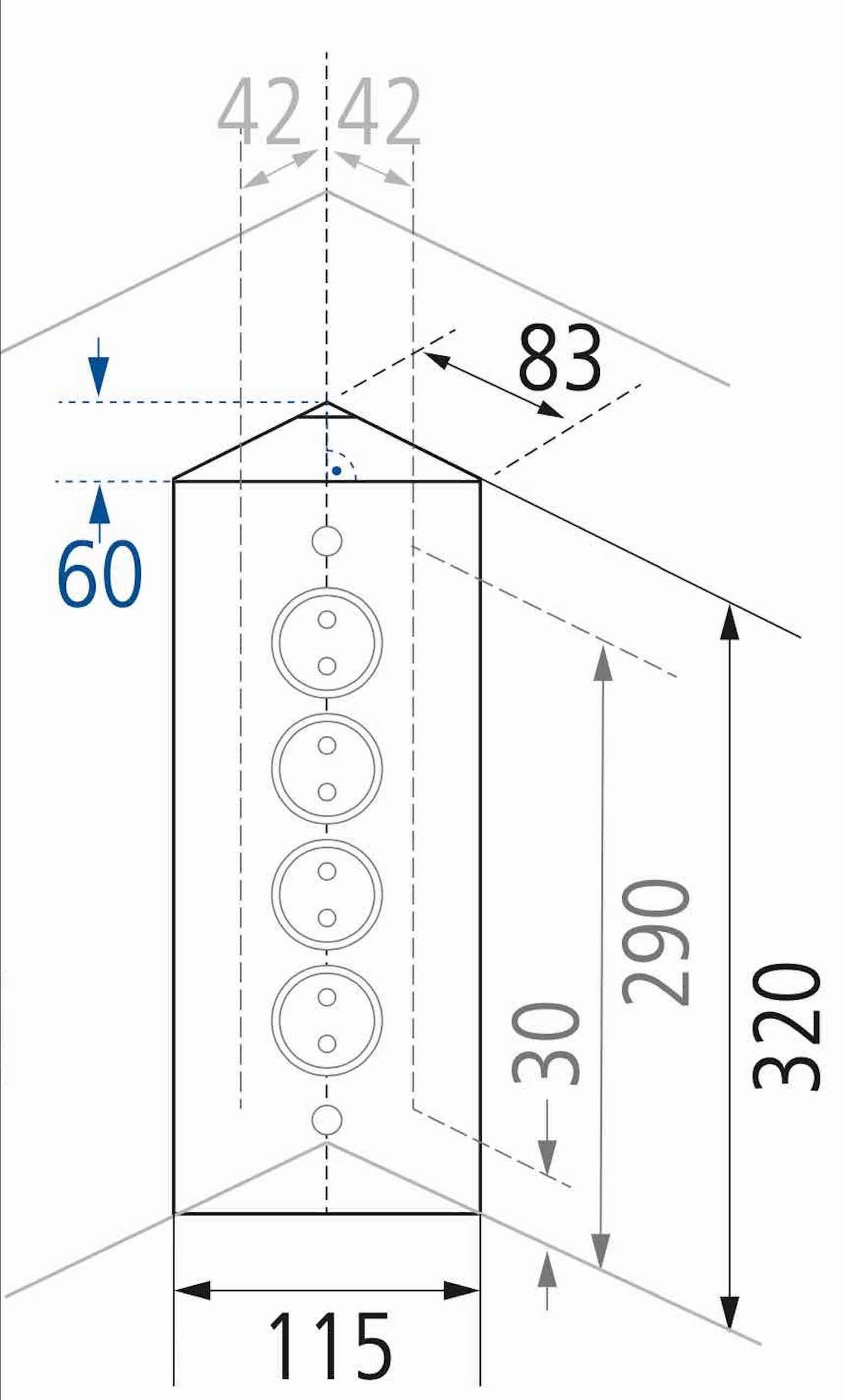 Thebo Thebo Eck-Steckdosenelemt ST 3007/320 4-fach, Edelstahl Mehrfachsteckdose