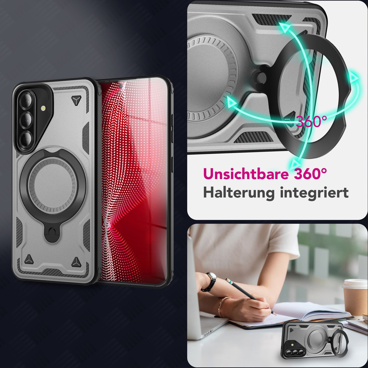 Nalia Smartphone-Hülle Samsung Galaxy A56 17 cm (6,7 Zoll), Military Cover / MagSafe / 360° Dreh Ring / Aufsteller / Outdoor Hülle – Bild 4 von 5