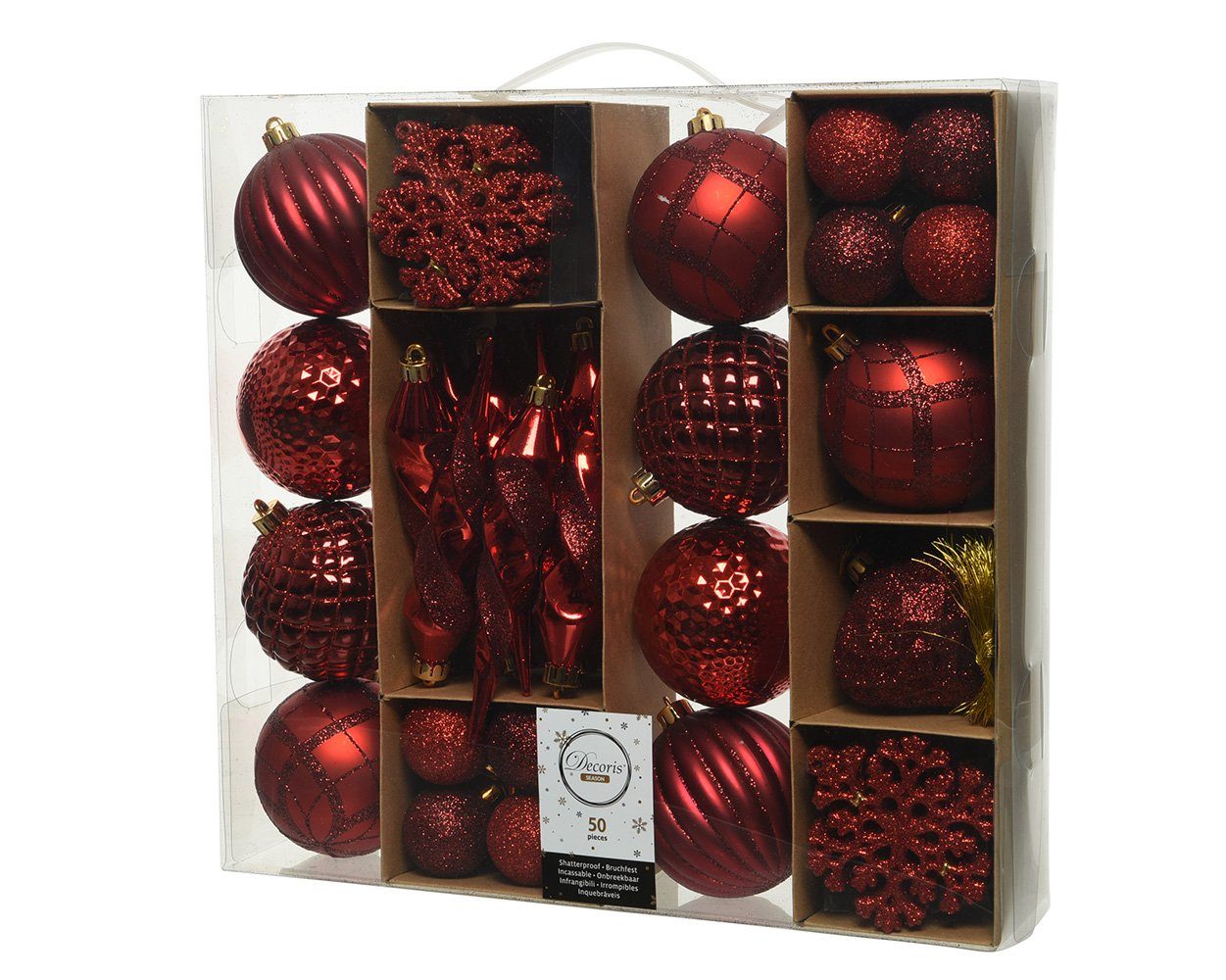 Decoris season decorations Weihnachtsbaumkugel, Weihnachtskugeln Kunststoff mit Eiszapfen 4-8cm rot, 50er Set