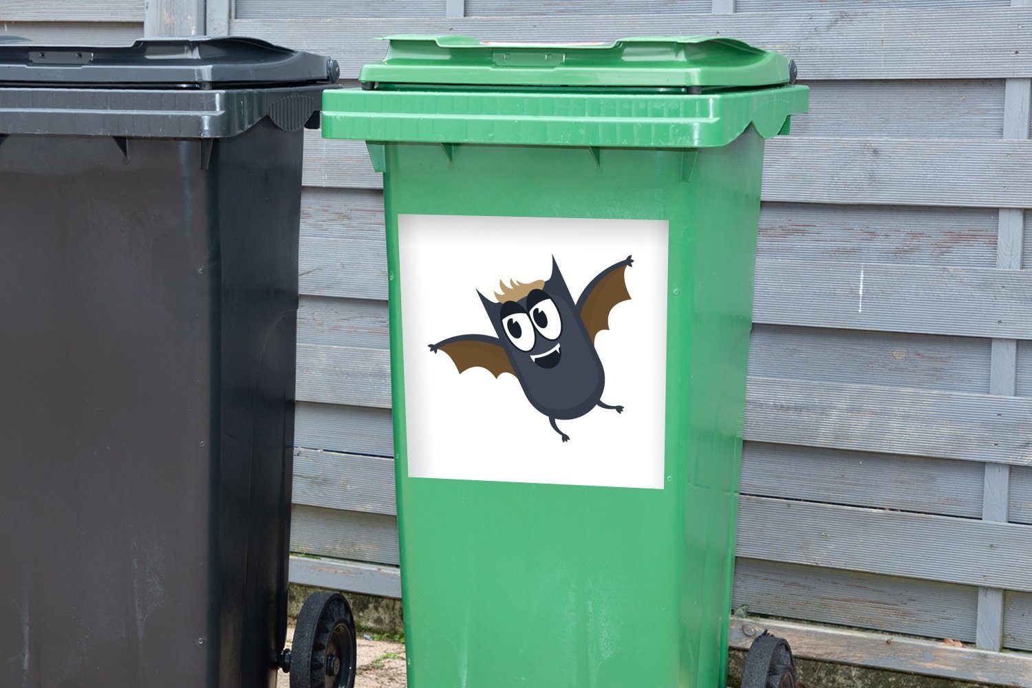 Illustration Container, Fledermaus Abfalbehälter Mülleimer-aufkleber, kleinen St), Mülltonne, MuchoWow mit (1 Sticker, Flügeln einer Wandsticker