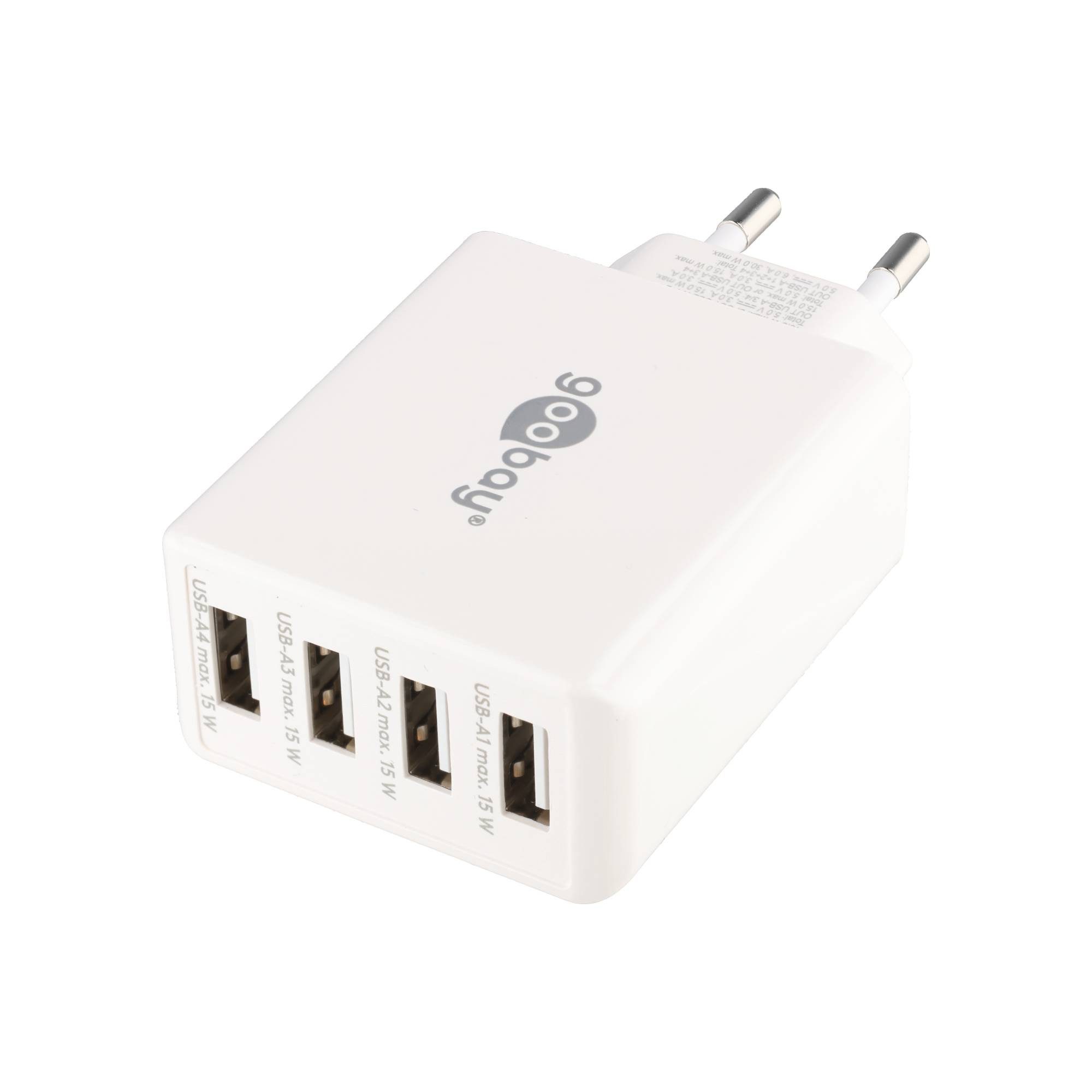 Goobay 4-fach USB-Ladegerät, mehrfach USB-Ladegerät, 30W, lädt bis zu 4 Gerä Akku-Ladestation