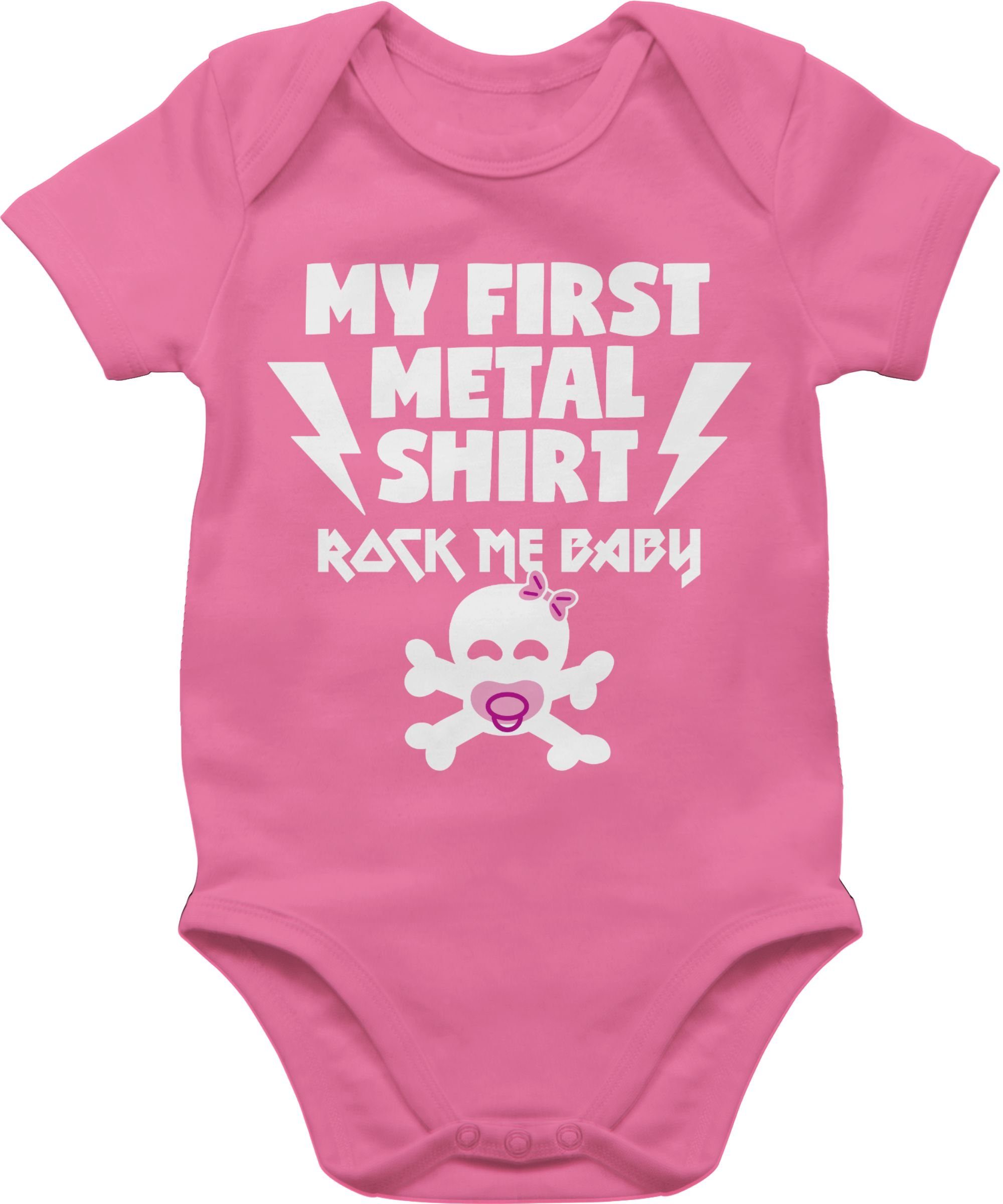 Shirtracer Shirtbody My first Metal Shirt mit Baby Totenkopf weiß/rosa Sprüche Baby 1 Pink
