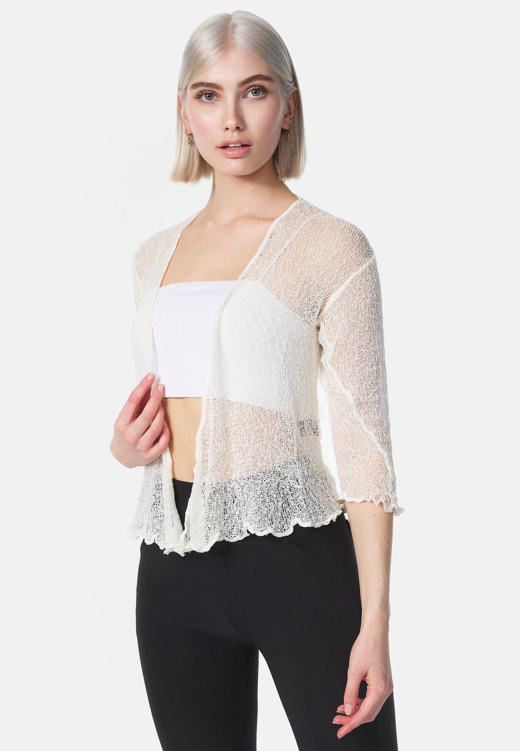 ikat Bolero IKA01 (Sommerlicher angenehm leichter Damen Bolero mit 3/4 Arm) Ivory | Strickjacken