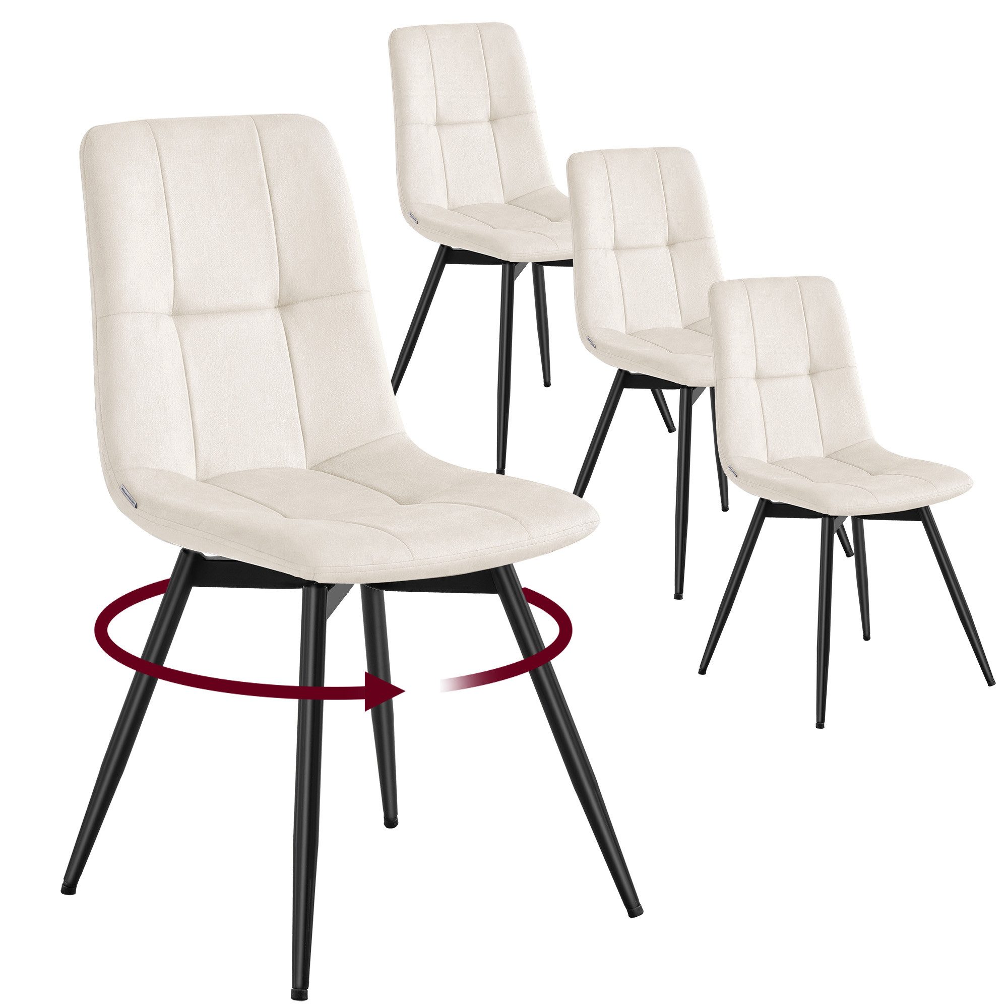 VASAGLE Esszimmerstuhl 360° Drehbar, aus Samt, Ergonomischer Samtstuhl, 4er Set, für Esszimmer und Wohnzimmer