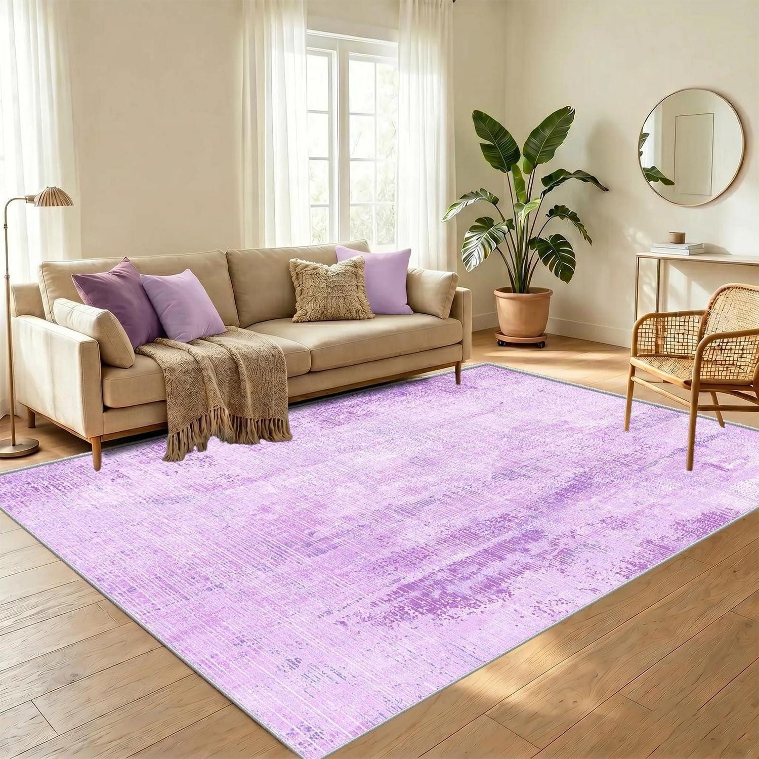 LuxusKollektion Designteppich Teppich Lila 160x200cm Abstrakt Vintage Kurzflor, rechteckig, Höhe: 5 mm