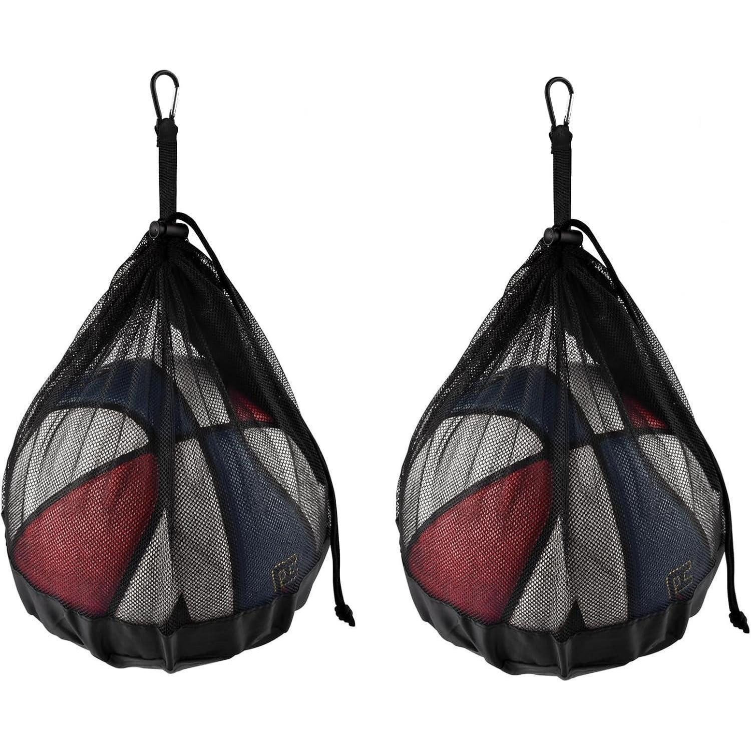 LuxusKollektion Balltasche Ballnetz Reißverschlusstasche Karabiner Basketball Schwarz-2pcs