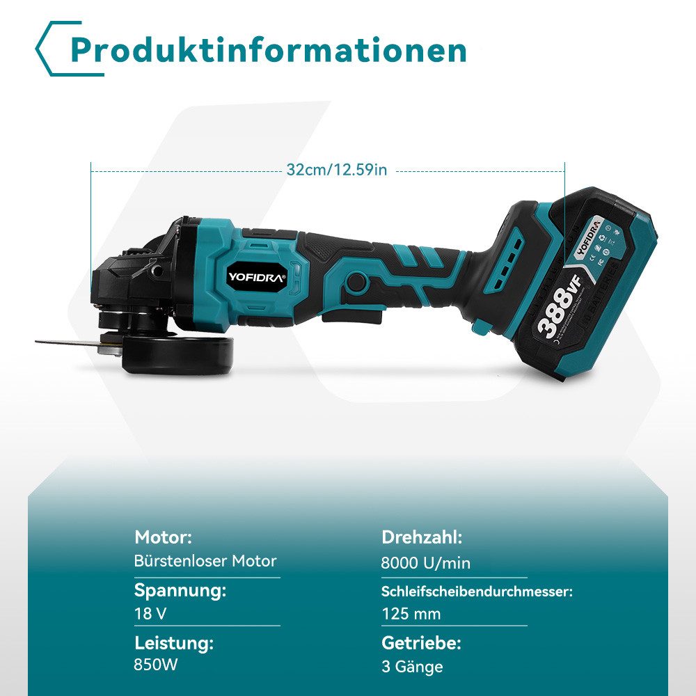ONEVAN Akku-Winkelschleifer Akku-Winkelschleifer 125 mm, Bürstenloser günstig online kaufen