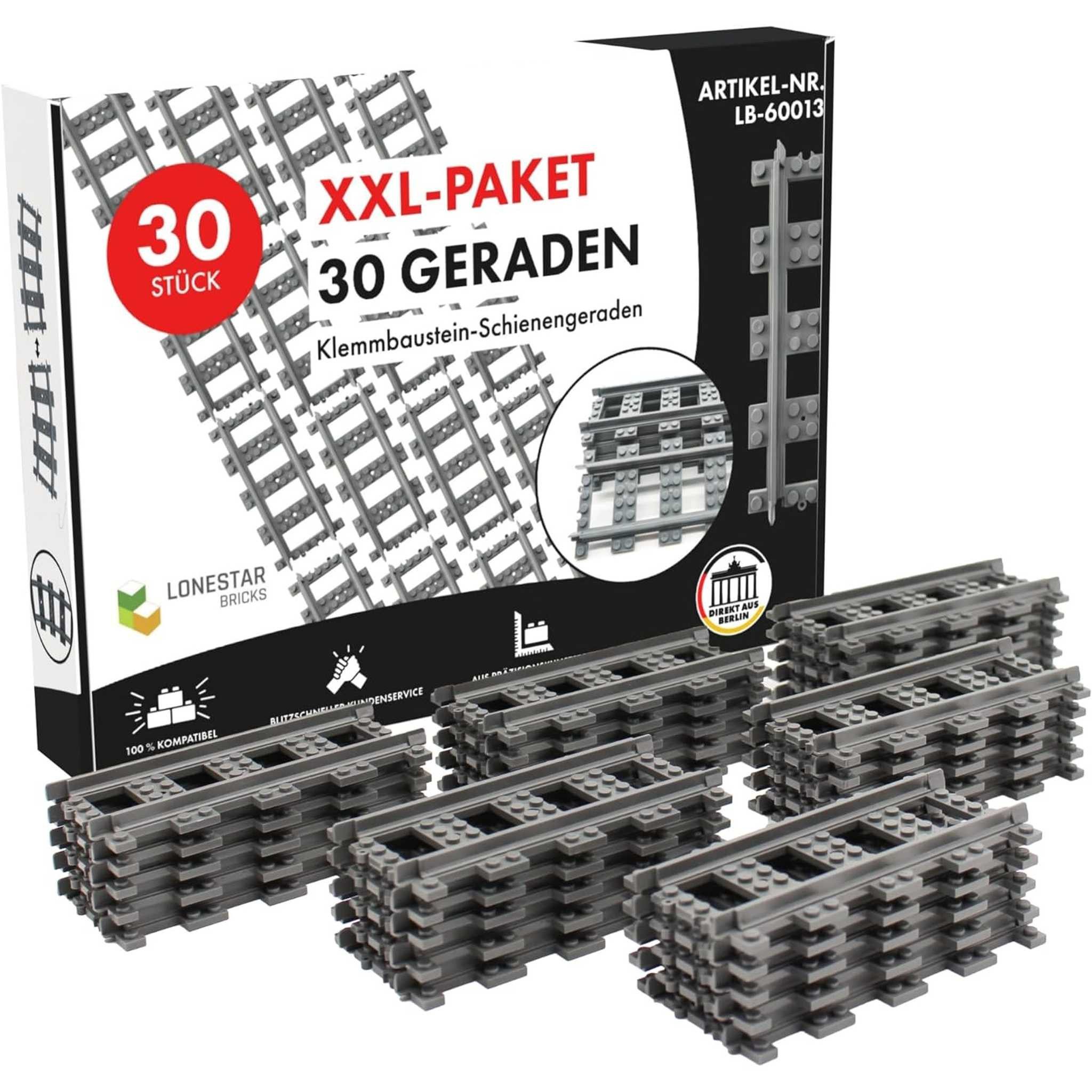 Lonestar-Bricks LB-60013 - 30 Stück Schienen Gerade (Lonestar-Bricks) Spielbausteine – Bild 2 von 5