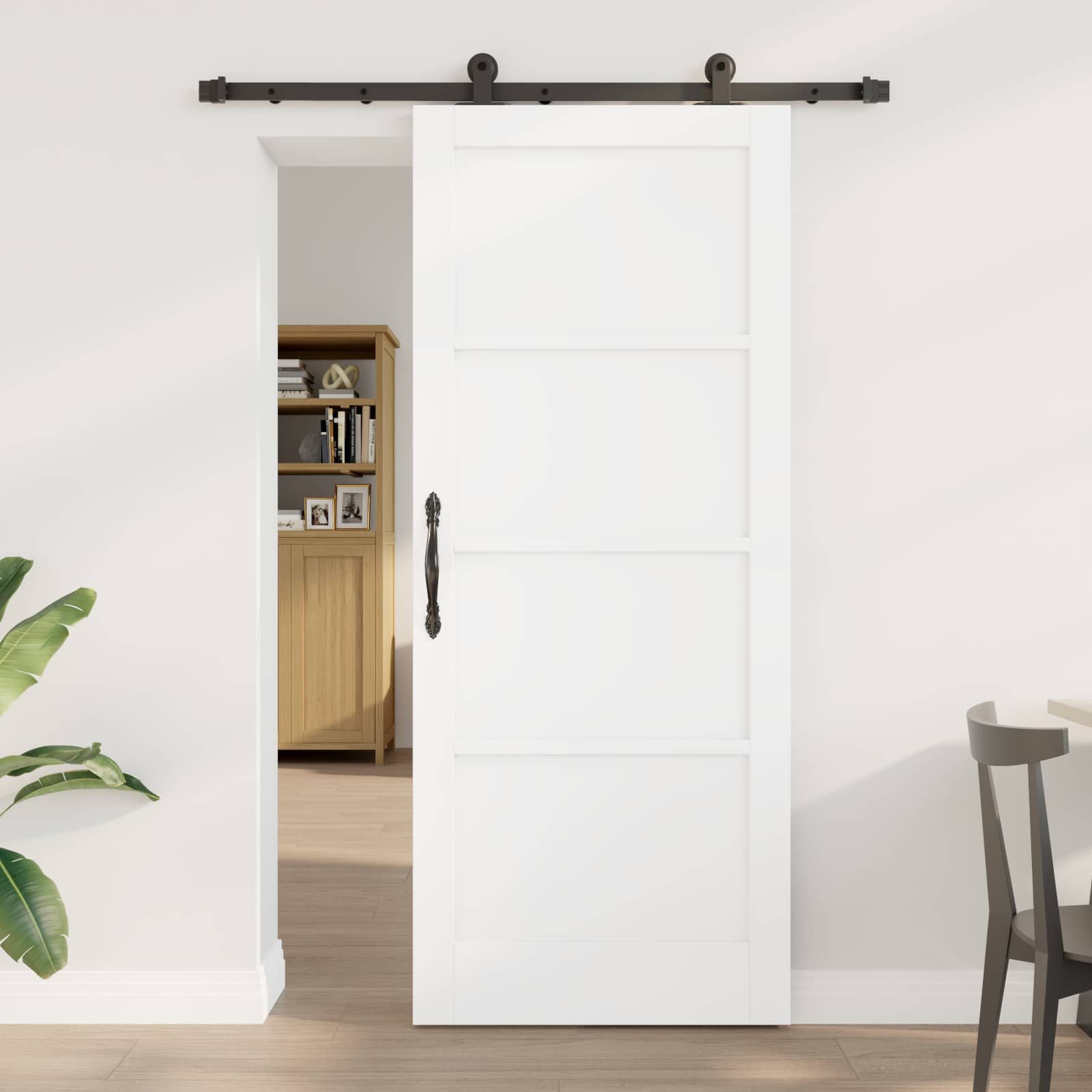 furnicato Schiebetür Massivholz 83 x 202 cm Weiß, Gleittür mit Stahl-Schiene und Bodenführung für den Innenbereich