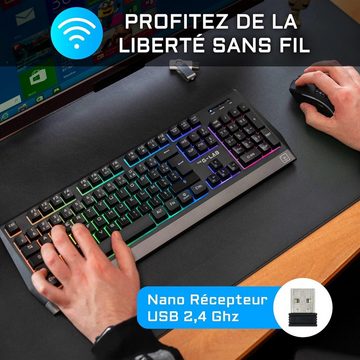 THE G-LAB Pack Clavier - Souris Sans fil Combo Tungsten Tastatur- und Maus-Set, Ultimative kabellose Freiheit und Effizienz in elegantem Schwarz