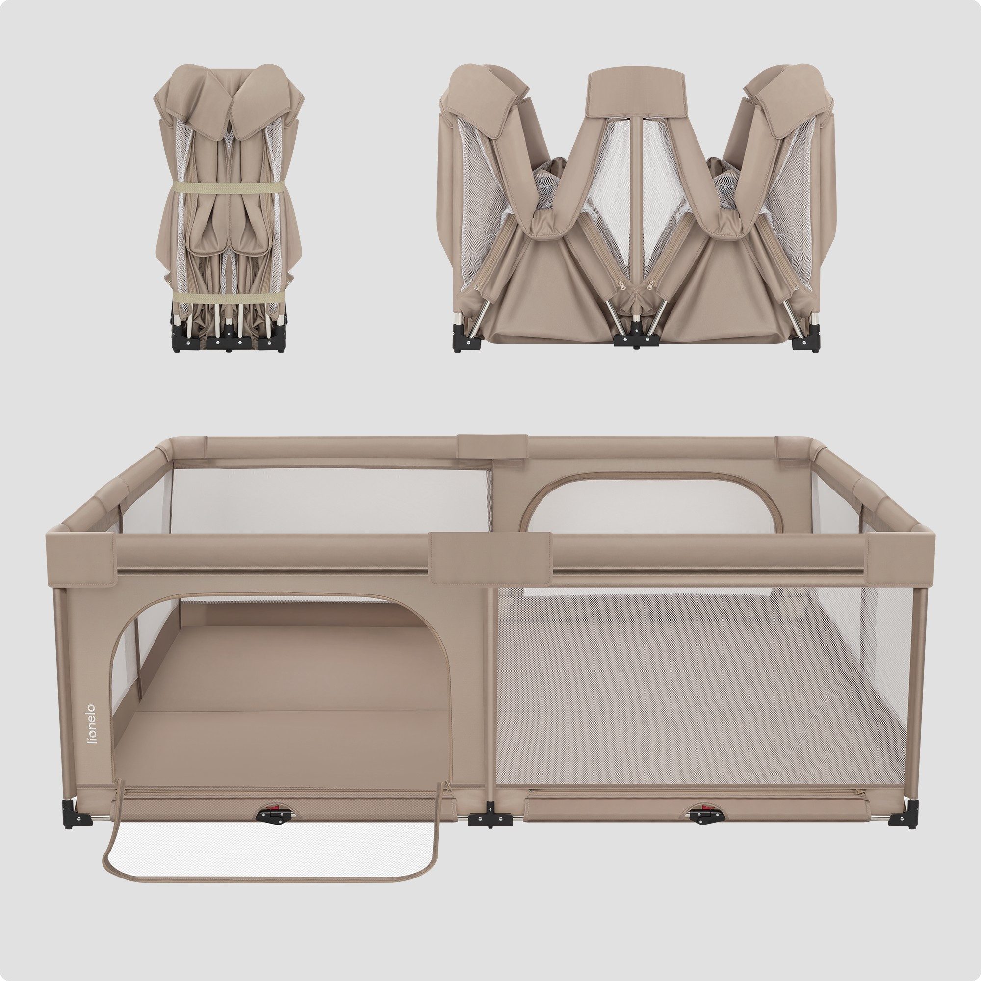 lionelo Laufgitter FLORENCE XL EASY FOLD (Set), EasyFold/180×200cm/keine Montage/2Eingänge/Netzseiten/Tasche