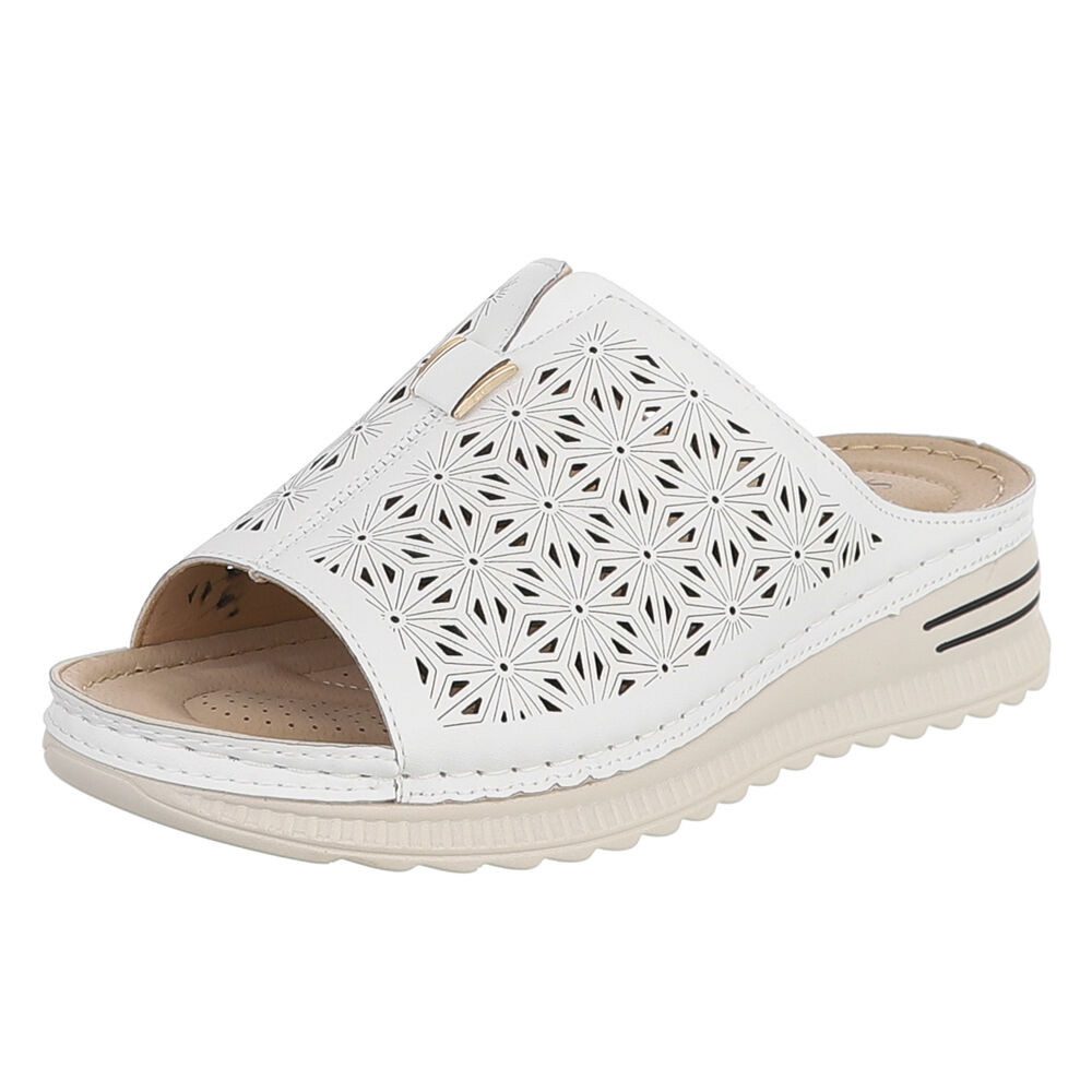 Ital-Design Damen Slipper mit Cut-outs und Komfortsohle Plateausandaletten (91849131) Keilabsatz/Wedge Keilsandaletten in Weiß