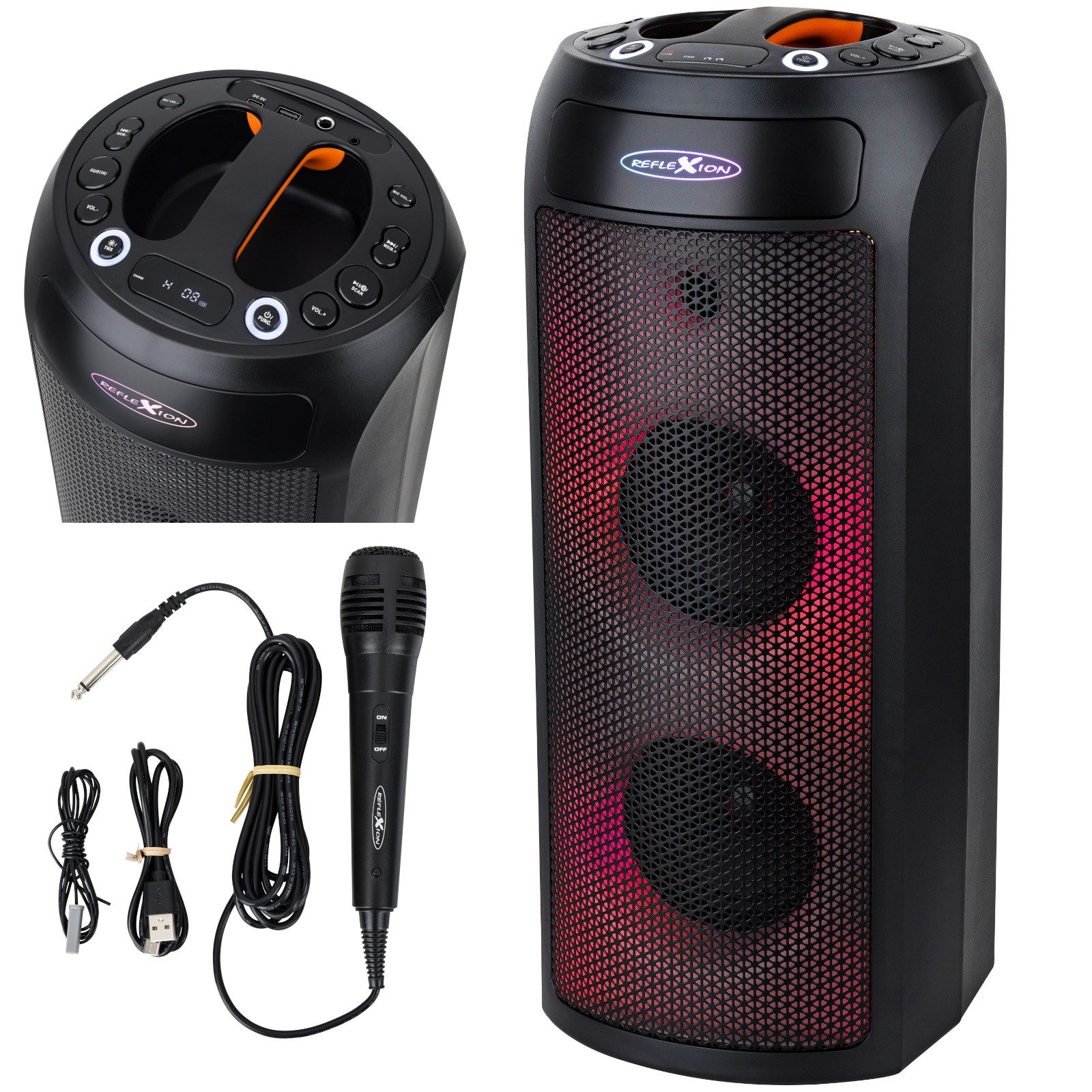 Reflexion PSX30BT Lautsprecher mit LED-Flammenlicht Bluetooth-Lautsprecher (Bluetooth, 240 W, Bluetooth, Radio, Karaoke, Disco-Licht Effekte, Equalizer)