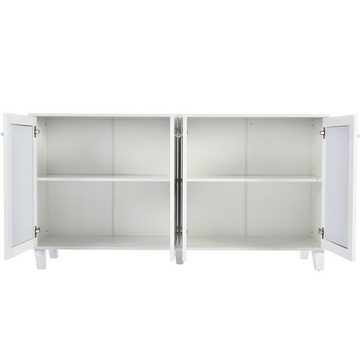 EXTSUD Anrichte Weiß verspiegeltes Sideboard mit coolen Kristallgriffen, vier Türen, Mit herausnehmbarem Laminat für Wohn- und Esszimmer, 160 x 40 x 84cm
