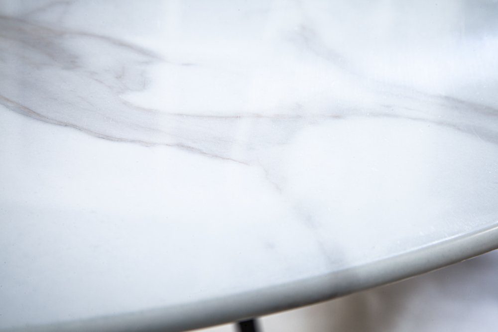 riess-ambiente Küchentisch LYON 80cm Küche weiß · Metall · rund 1-St), Bistro Marmor-Dekor · · Glas Modern · (Einzelartikel, ·