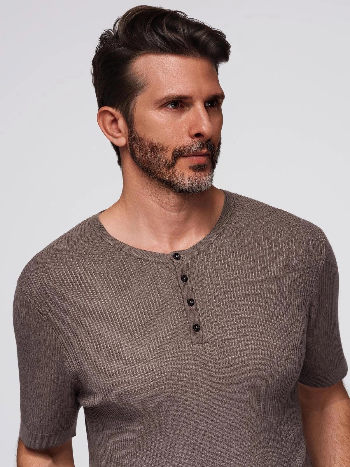 OMBRE T-Shirt Herren-Strick-T-Shirt mit Knöpfen am günstig online kaufen