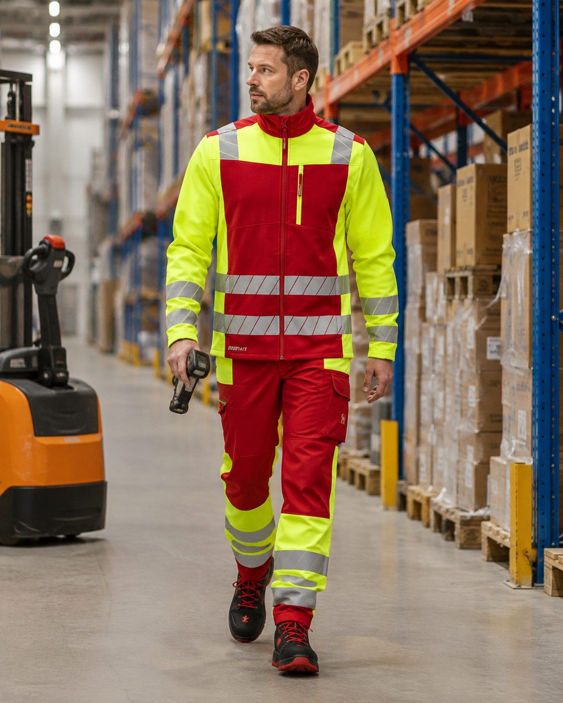 Engelbert Strauss Arbeitsbundhose Warnschutz-Bundhose e.s.motion 24/7 Herren rot/warngelb hochwertige Reflexstreifen